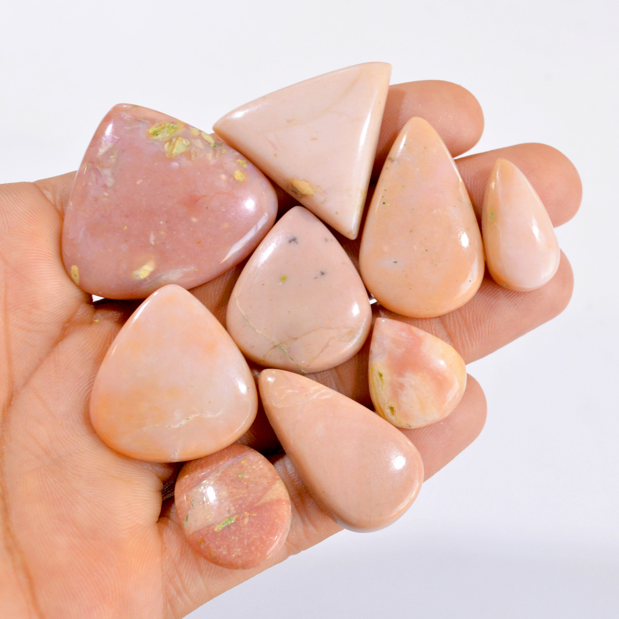 9 Pcs 229 Cts Natural Pink Opal Cabochon Loose Gemstone Lot 20x17-38x34mm 2893