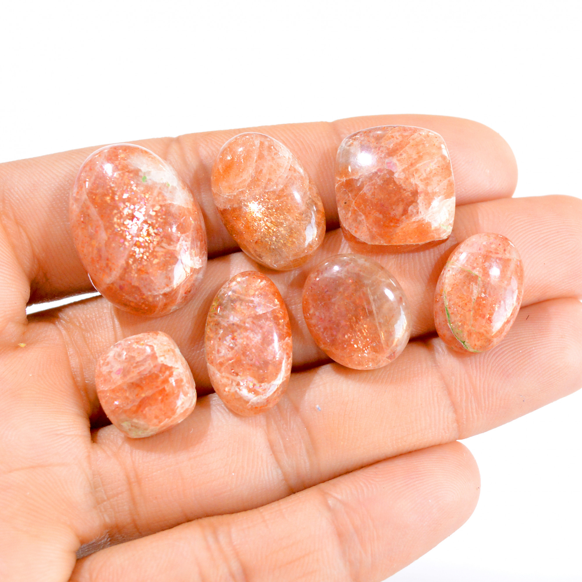7 Pcs 111 Cts Natural Sunstone Cabochon Loose Gemstone Lot 17x11-25x18mm 2894