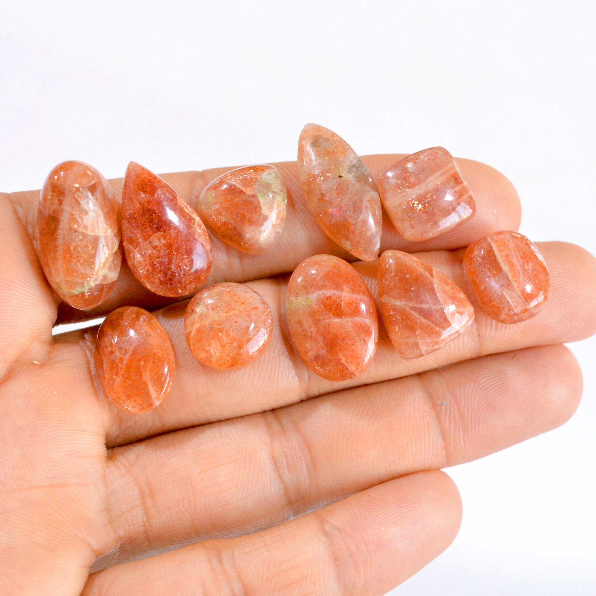 10 Pcs 91 Cts Natural Sunstone Cabochon Loose Gemstone Lot 13x13-22x12mm 2895