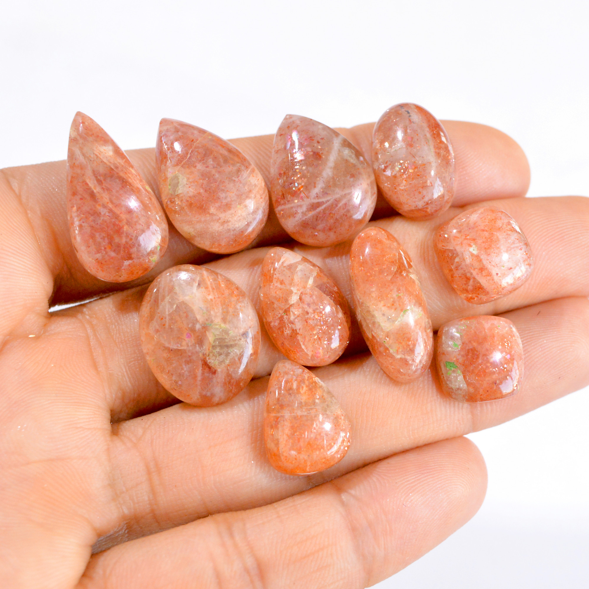10 Pcs 124 Cts Natural Sunstone Cabochon Loose Gemstone Lot 16x11-25x12mm 2896