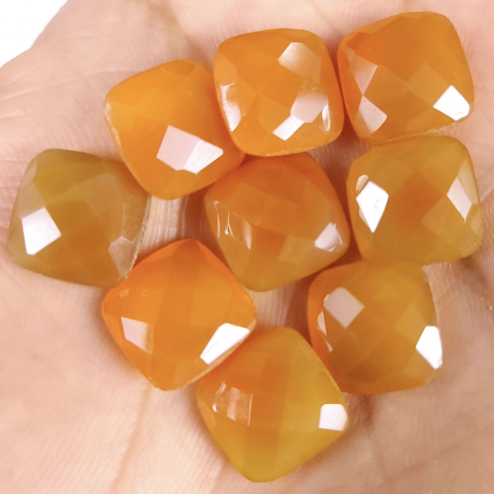 9Pcs 55Cts  Natural Orange Carnelian Briolette Square Loose Gemstone Lot For Jewelry Making Both Side Polish Cabochon For Crystal Energy Gift For Her #G-290