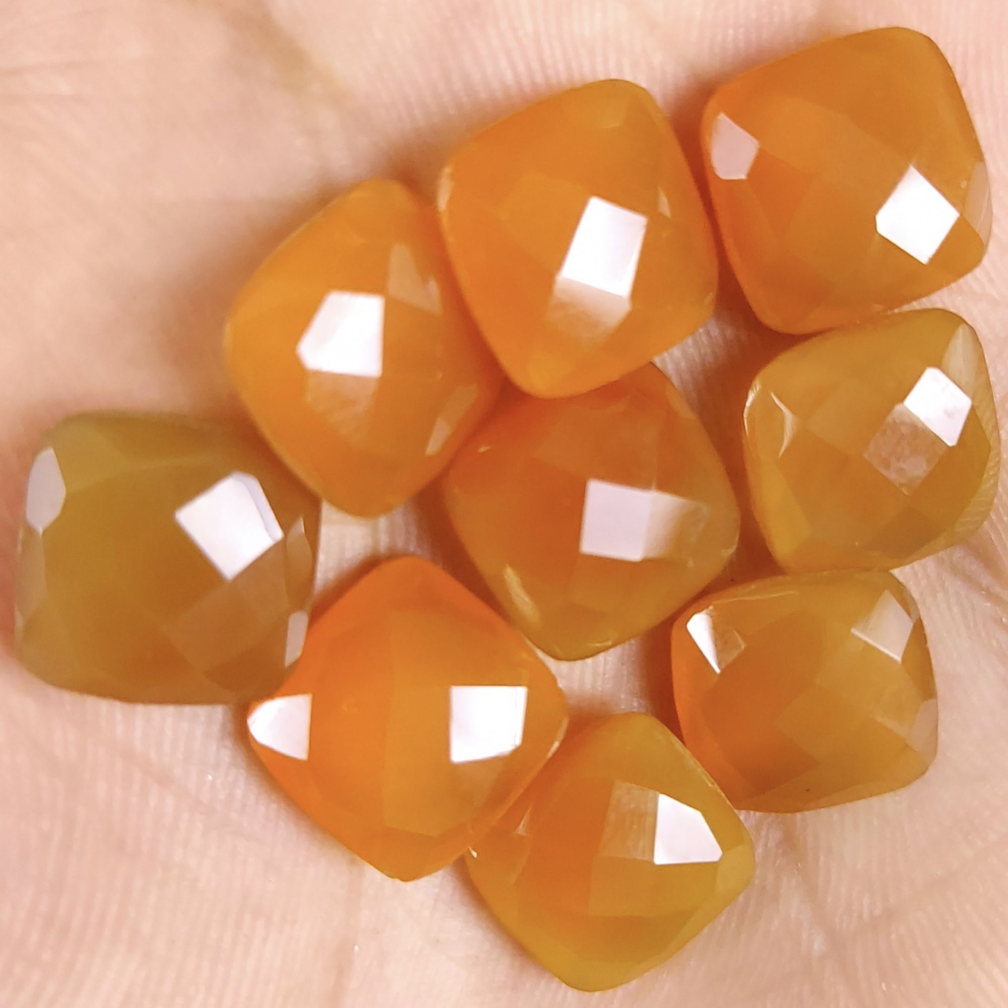 9Pcs 55Cts  Natural Orange Carnelian Briolette Square Loose Gemstone Lot For Jewelry Making Both Side Polish Cabochon For Crystal Energy Gift For Her #G-290