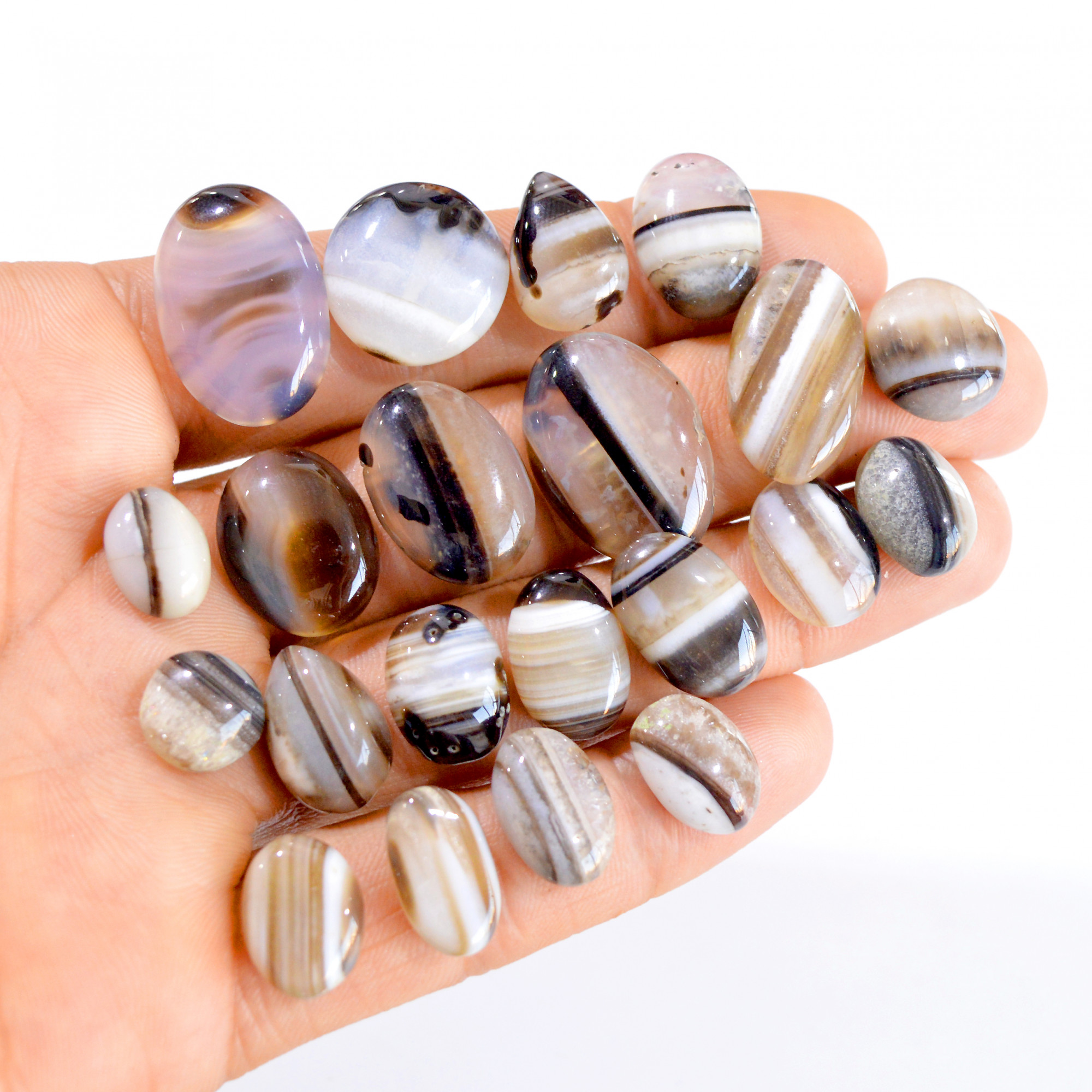 21 Pcs 227 Cts Natural Black Banded Agate Cabochon Gemstone Lot 11x11-24x16mm 2902