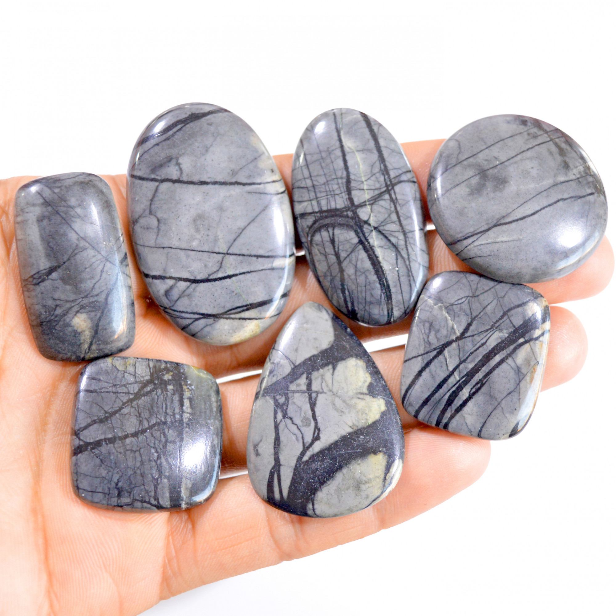 7 Pcs 381 Cts Natural Fancy Agate Cabochon Loose Gemstone Lot 30x25-47x31mm 2905