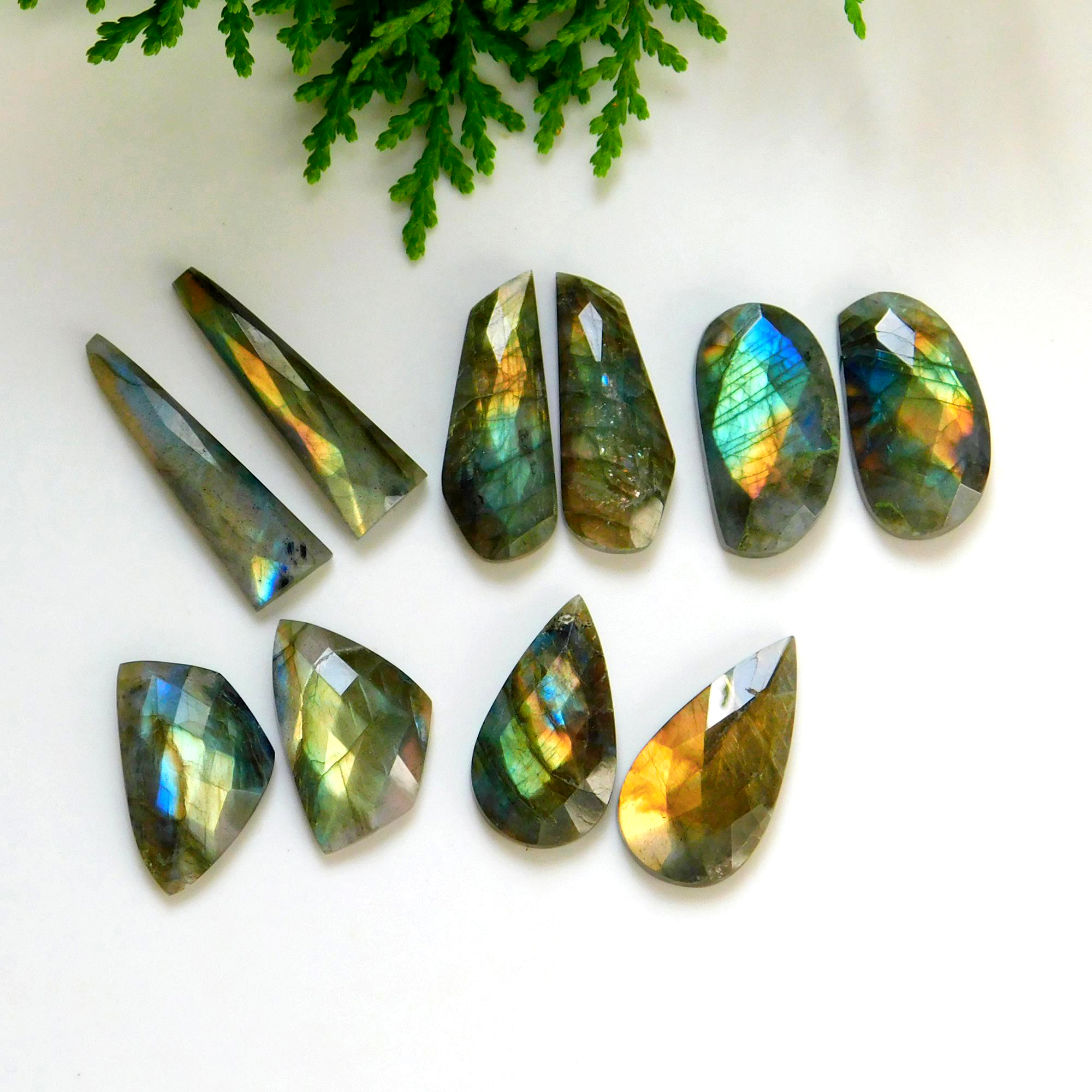 5 Pair 144 Cts Natural Faceted Labradorite Mix pair Cabochons Loose Gemstone Wholesale Lot Size 32x10 23x15mm