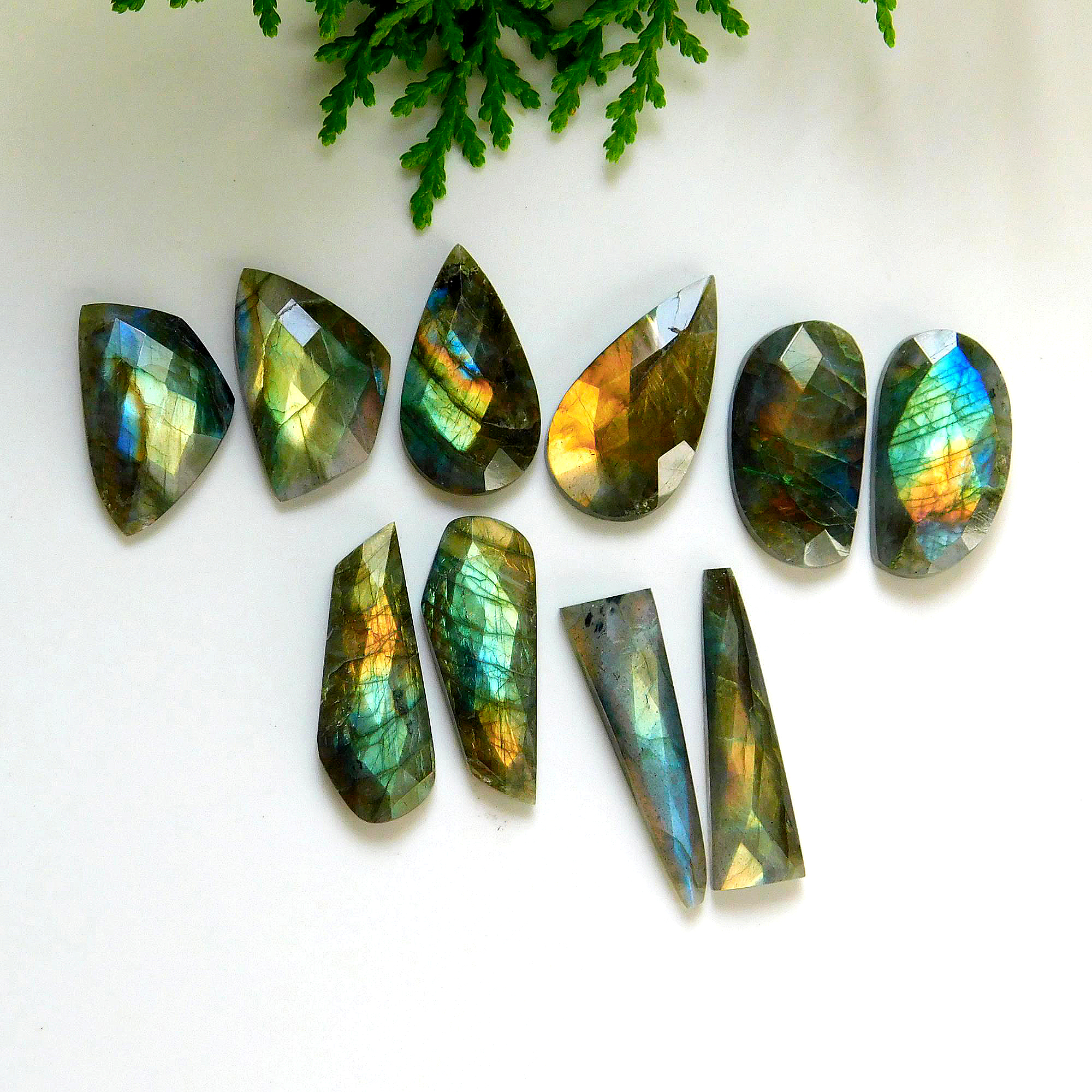 5 Pair 144 Cts Natural Faceted Labradorite Mix pair Cabochons Loose Gemstone Wholesale Lot Size 32x10 23x15mm