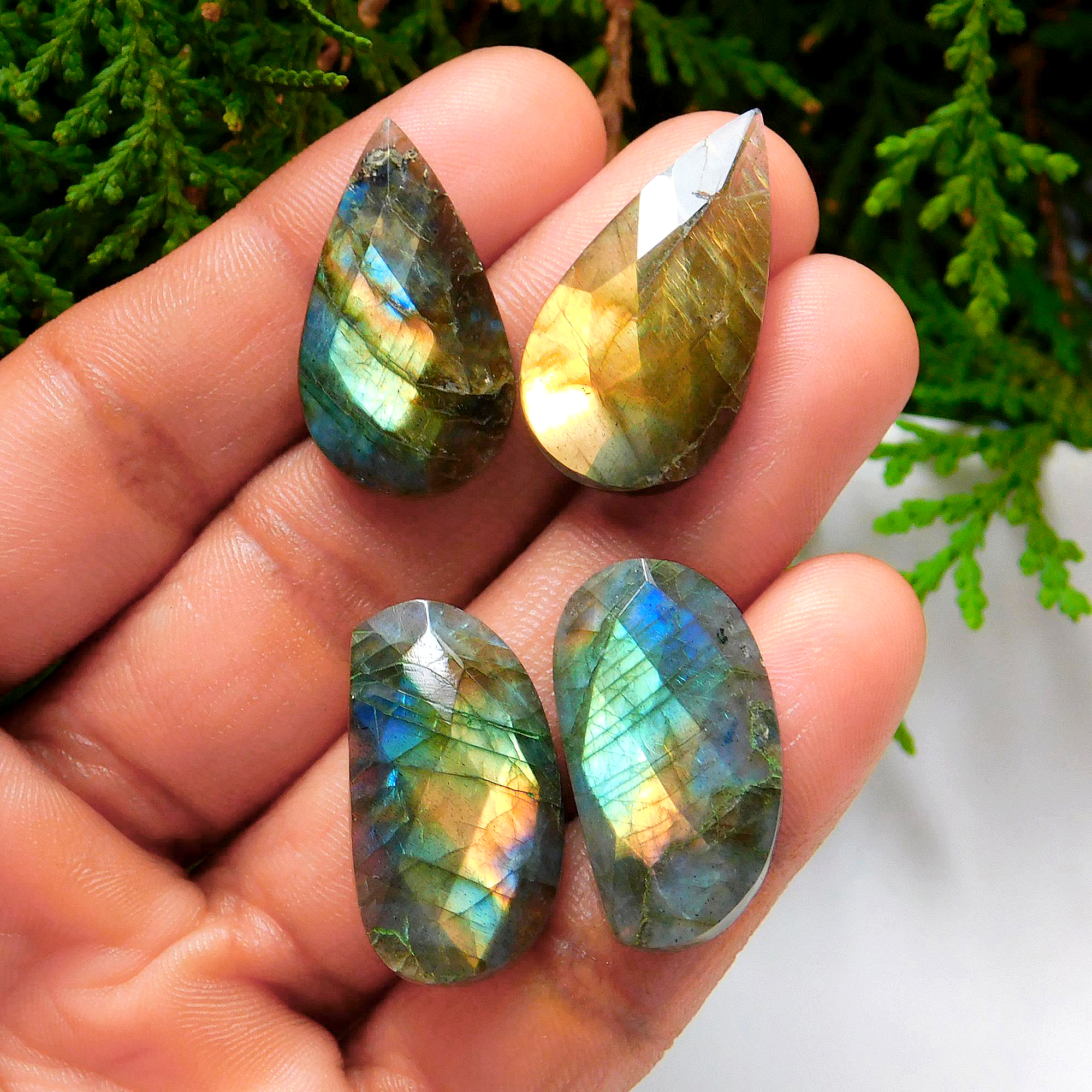 5 Pair 144 Cts Natural Faceted Labradorite Mix pair Cabochons Loose Gemstone Wholesale Lot Size 32x10 23x15mm