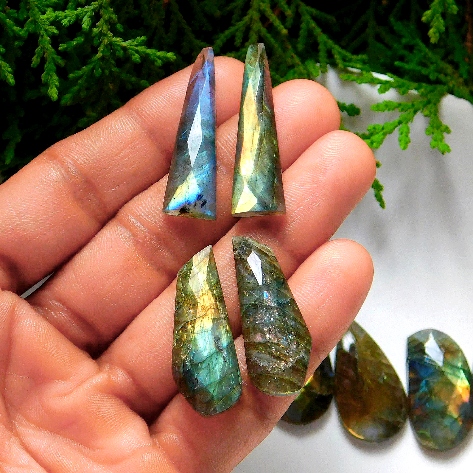 5 Pair 144 Cts Natural Faceted Labradorite Mix pair Cabochons Loose Gemstone Wholesale Lot Size 32x10 23x15mm