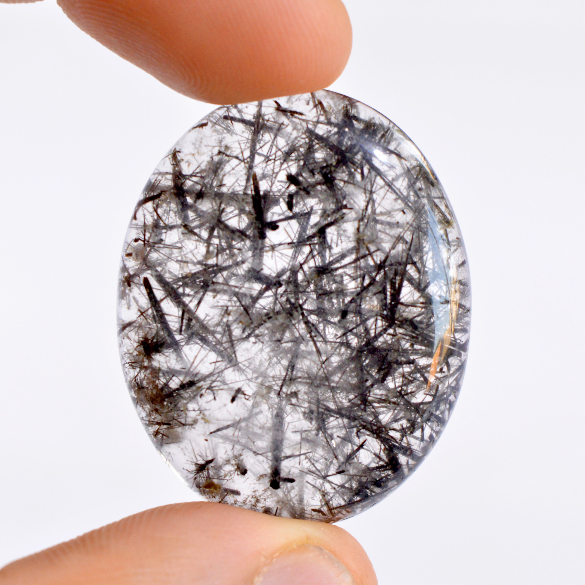 1 Pc 68 Cts Natural Black Rutile Cabochon Loose Gemstone For Jewelry 37x30mm 2916