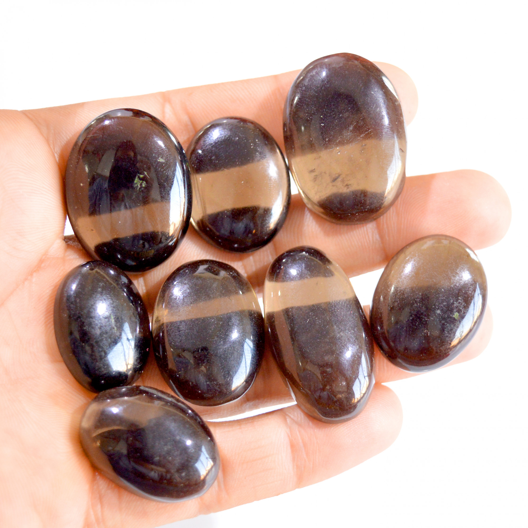 8 Pcs 407 Cts Natural Smokey Quartz Cabochon Loose Gemstone Lot 25x18-32x23mm 2918