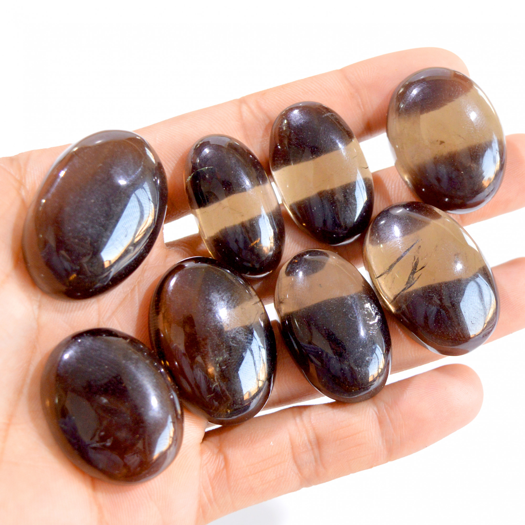 8 Pcs 589 Cts Natural Smokey Quartz Cabochon Loose Gemstone Lot 32x18-37x25mm 2927