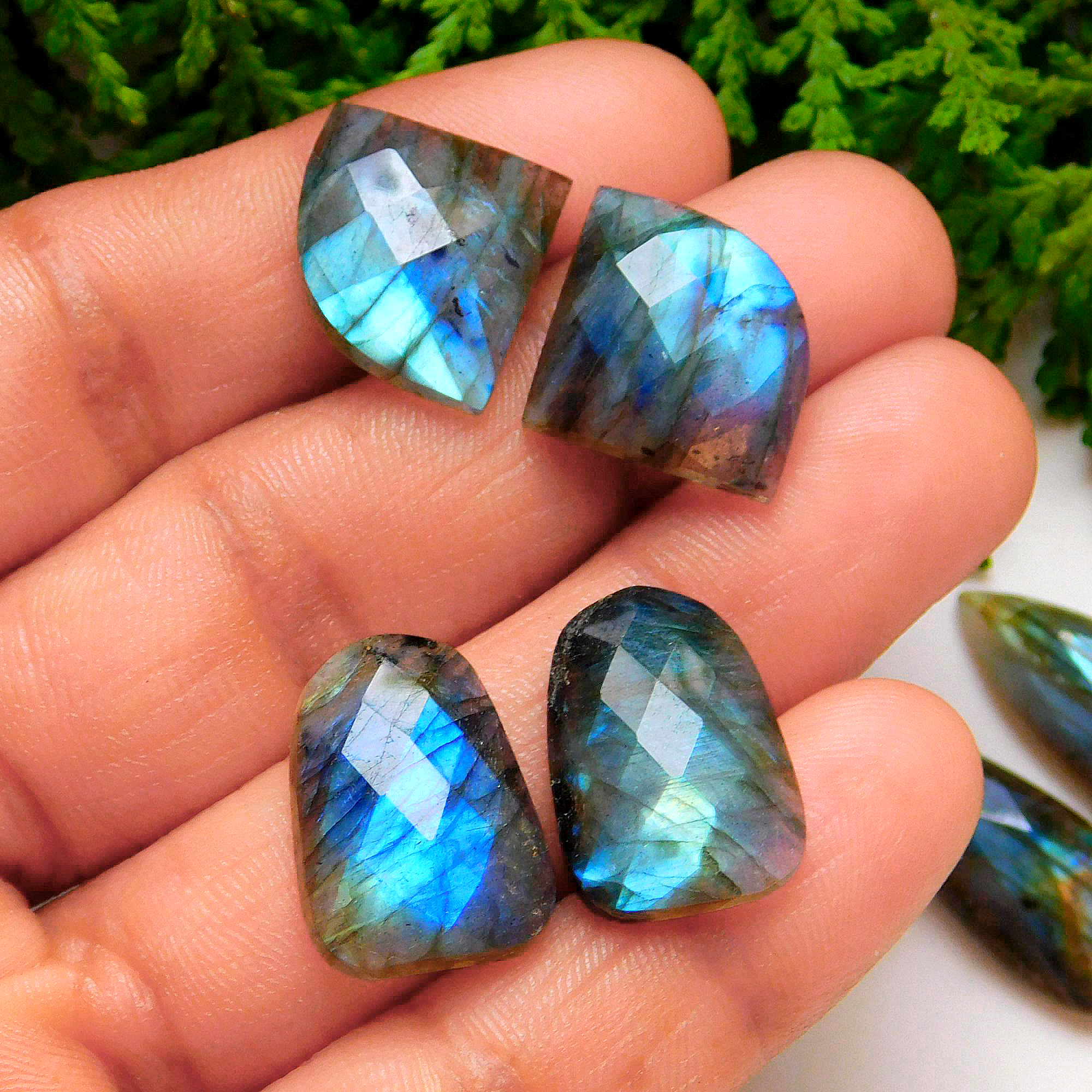 6 Pair 110 Cts Natural Faceted Labradorite Mix pair Cabochons Loose Gemstone Wholesale Lot Size 25x10 15x14 mm