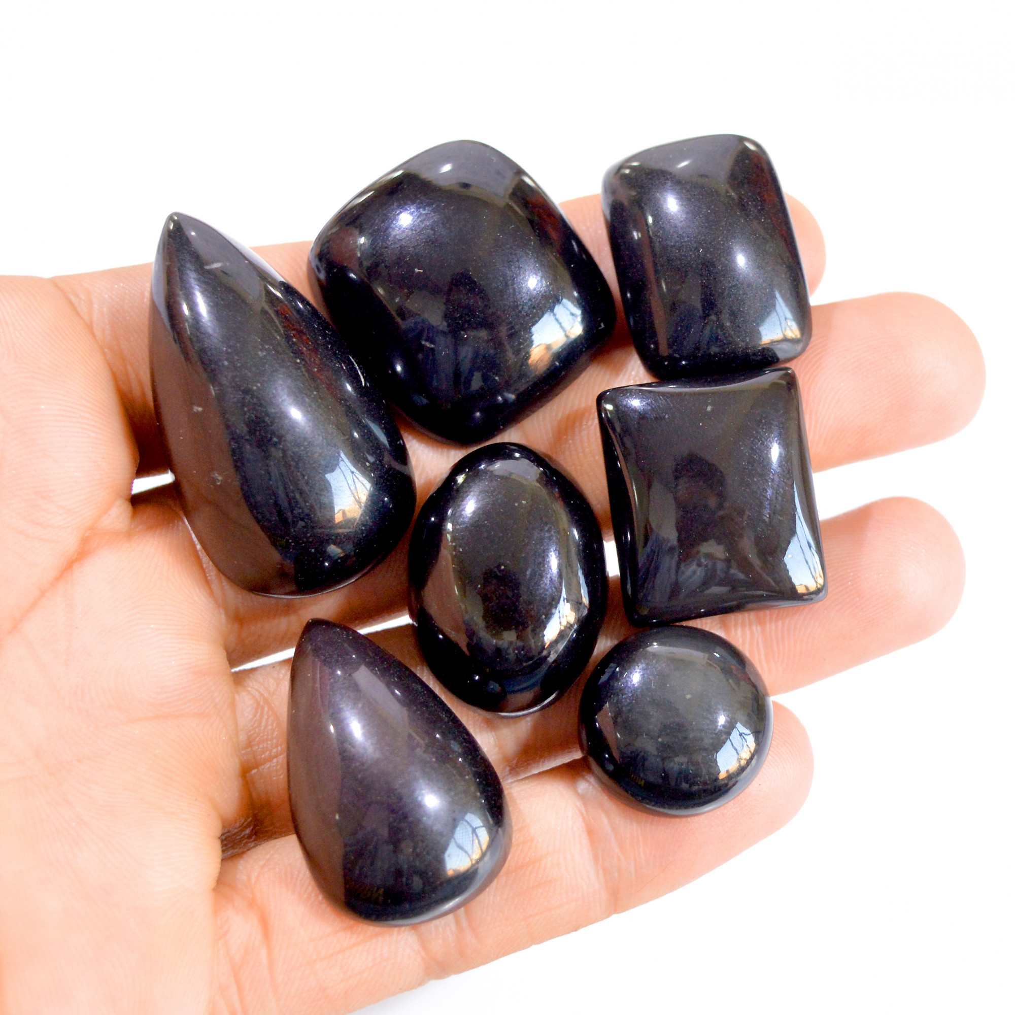 7 Pcs 336 Cts Natural Rainbow obsidian Cabochon Gemstone Lot 19x19-40x22mm 2935