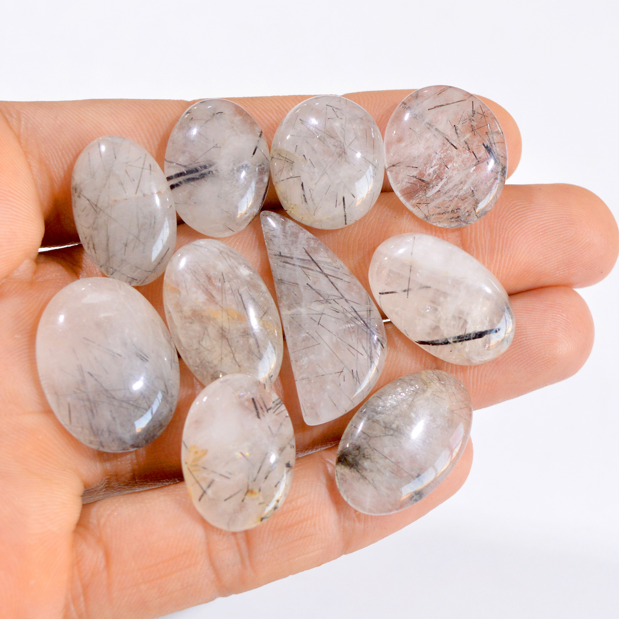 10 Pcs 201Cts Natural Black Rutile Cabochon Loose Gemstone Lot 22x14-25x19mm 2938
