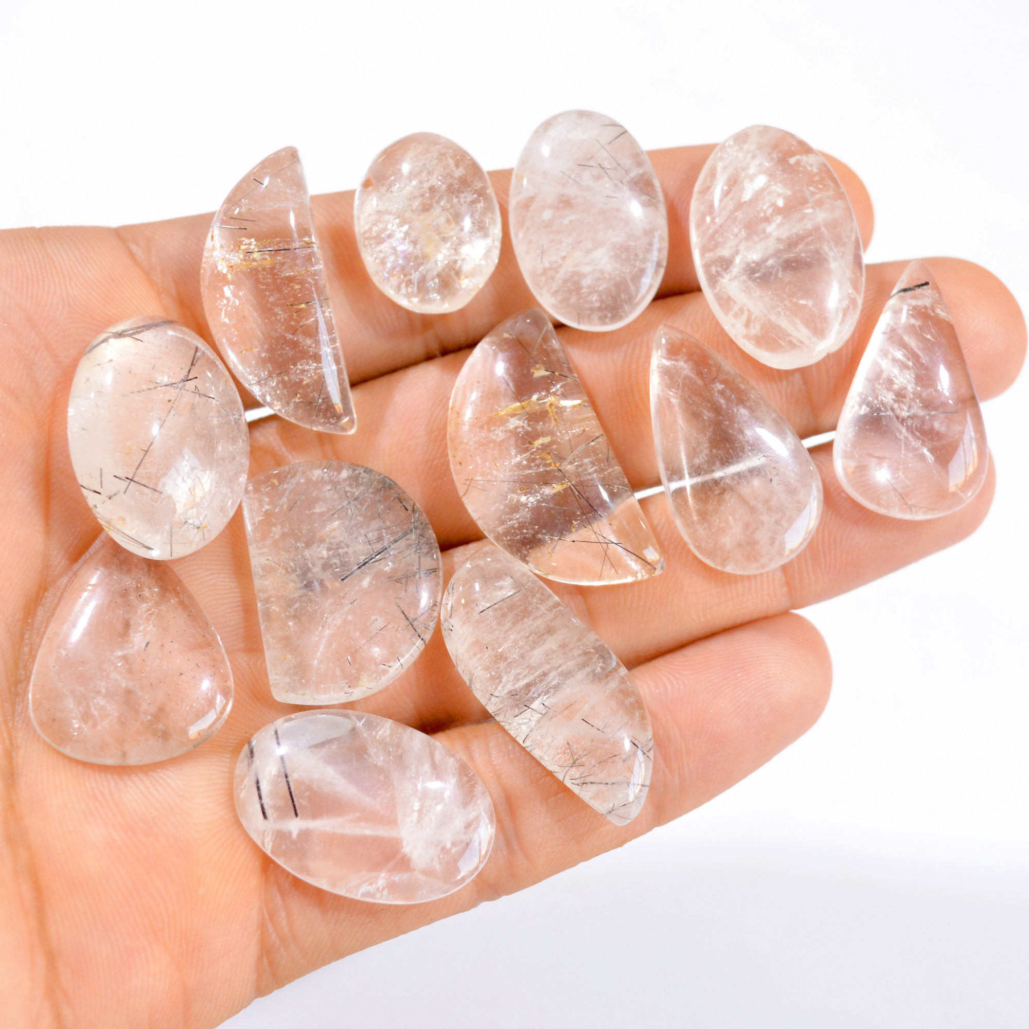 12 Pcs 259 Cts Natural Black Rutile Cabochon Loose Gemstone Lot 18x15-30x15mm 2941