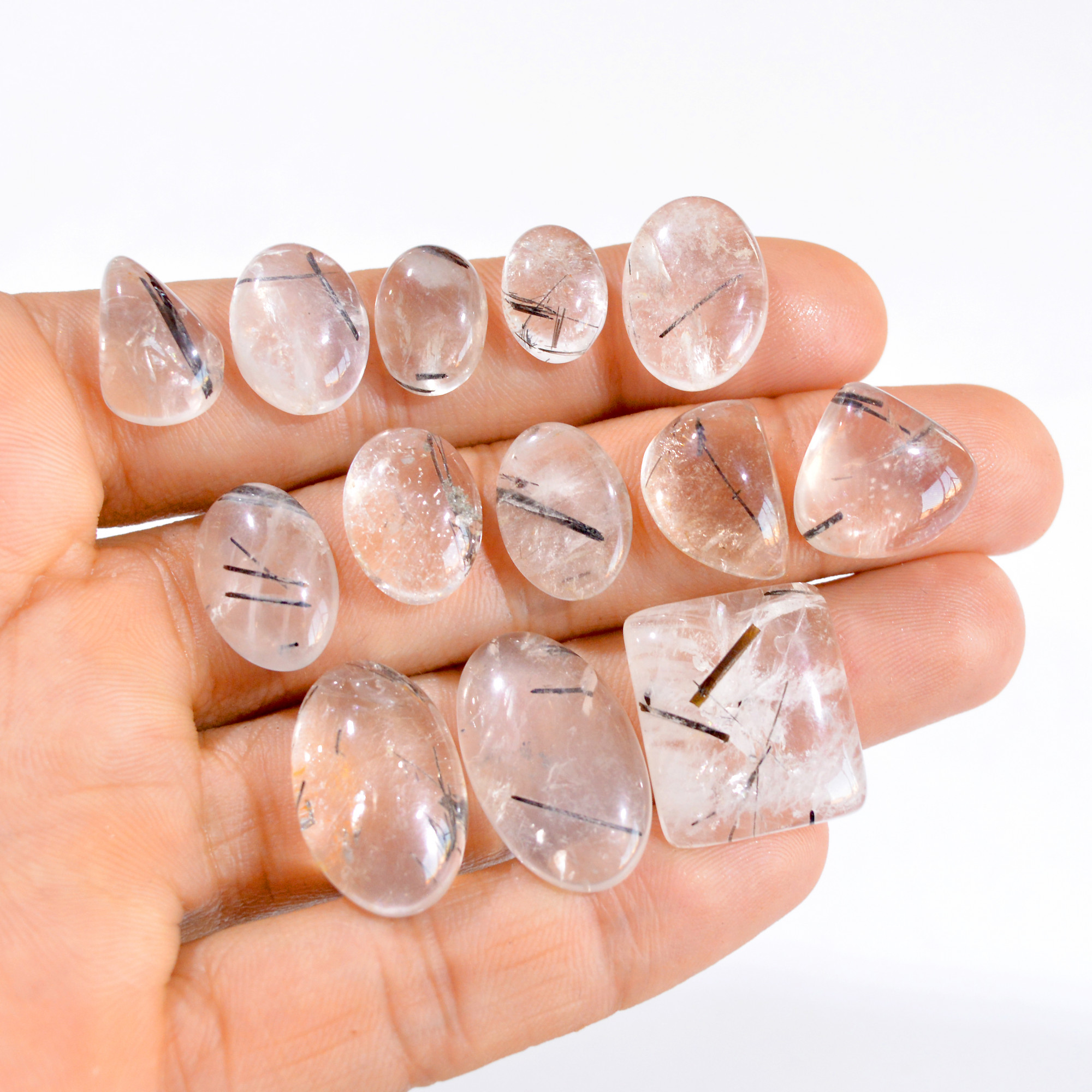 13 Pcs 149 Cts Natural Black Rutile Cabochon Loose Gemstone Lot 13x9-20x18mm 2942