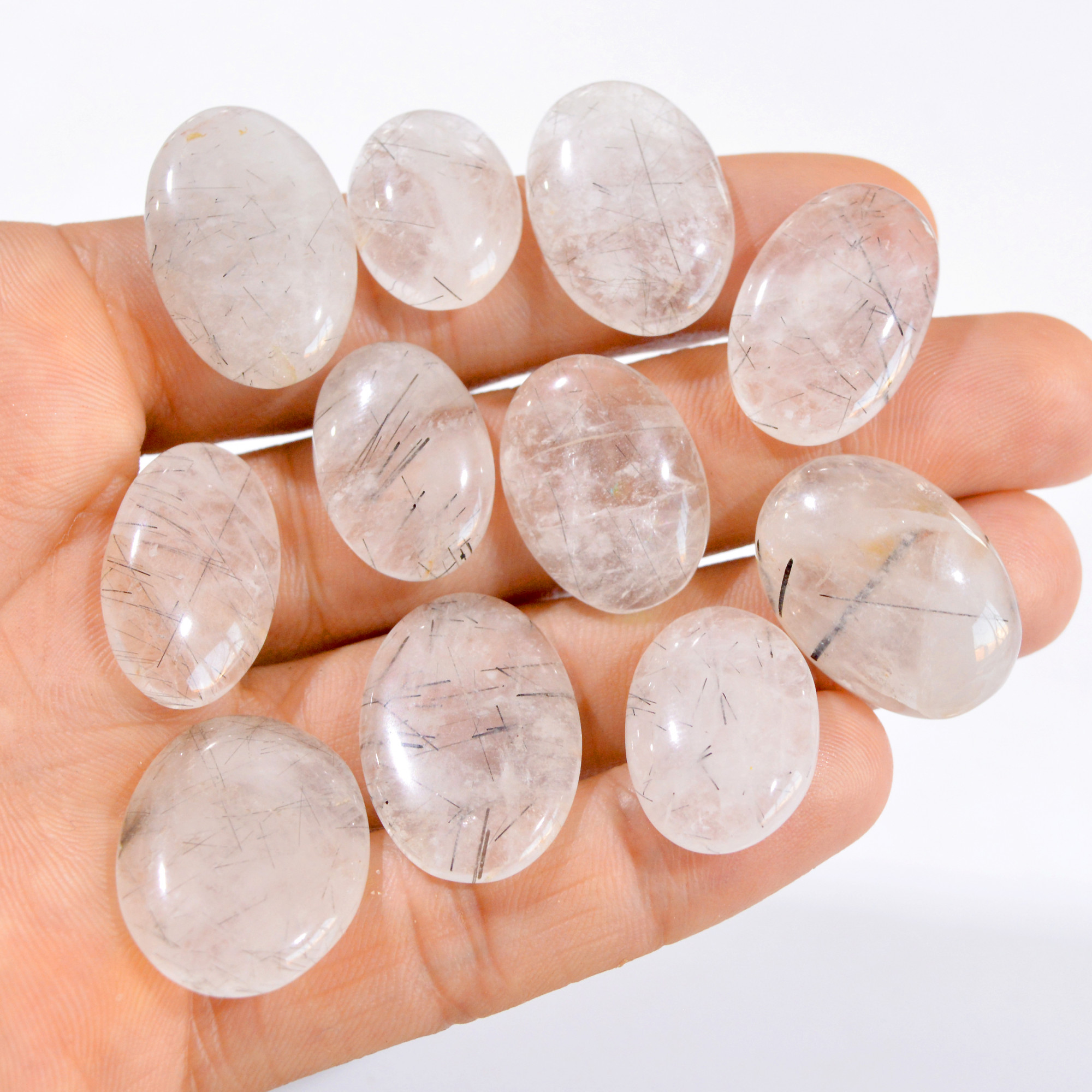 11 Pcs 240 Cts Natural Black Rutile Cabochon Loose Gemstone Lot 20x15-25x18mm 2943