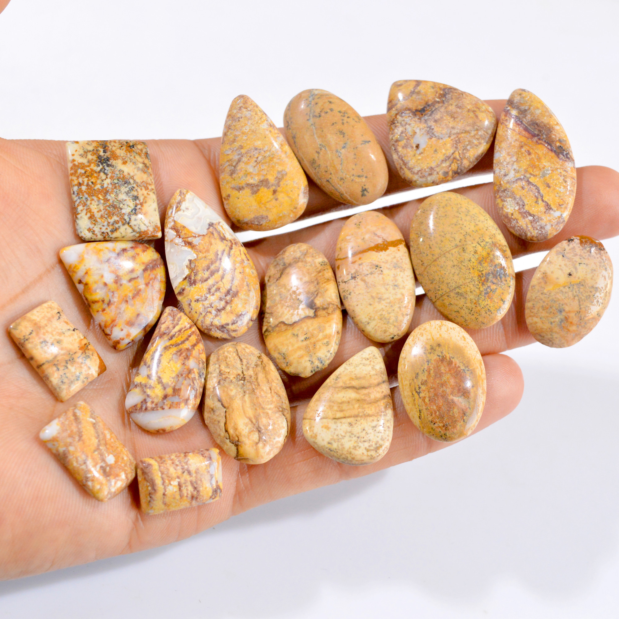 18 Pcs 327 Cts Natural Fancy Jasper Cabochon Loose Gemstone Lot 17x11-35x17mm 2949