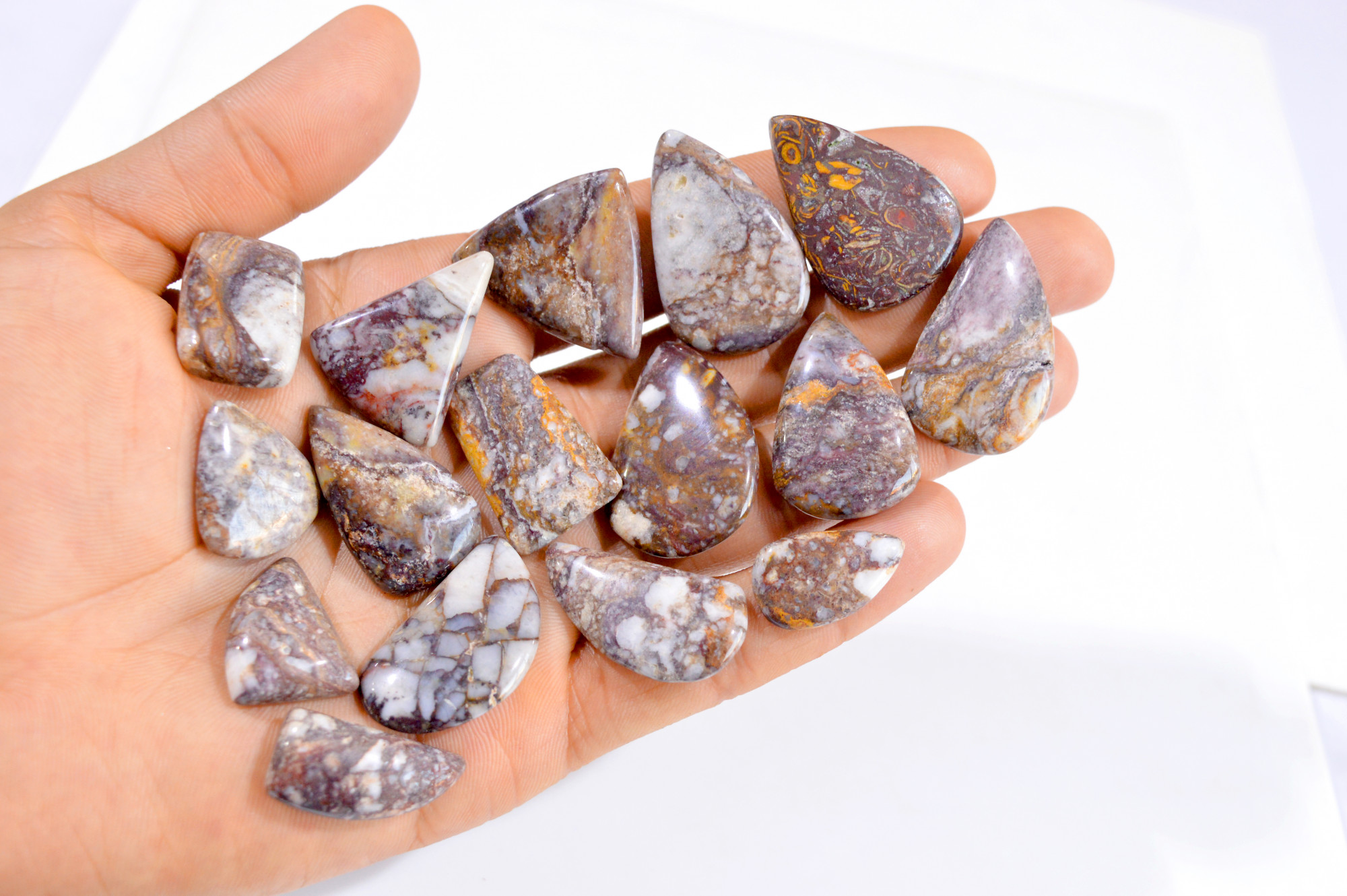 16 Pcs 387 Cts Natural Fancy Jasper Cabochon Loose Gemstone Lot 22x12-34x22mm 2951