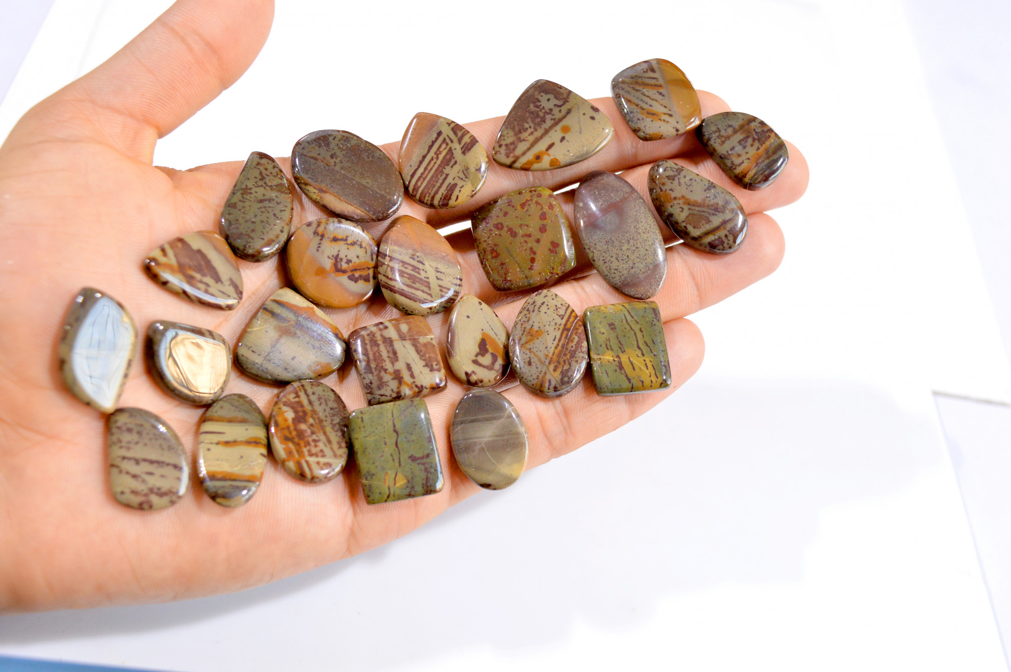 24 Pcs 355 Cts Natural Fancy Jasper Cabochon Loose Gemstone Lot 19x13-32x16mm 2952
