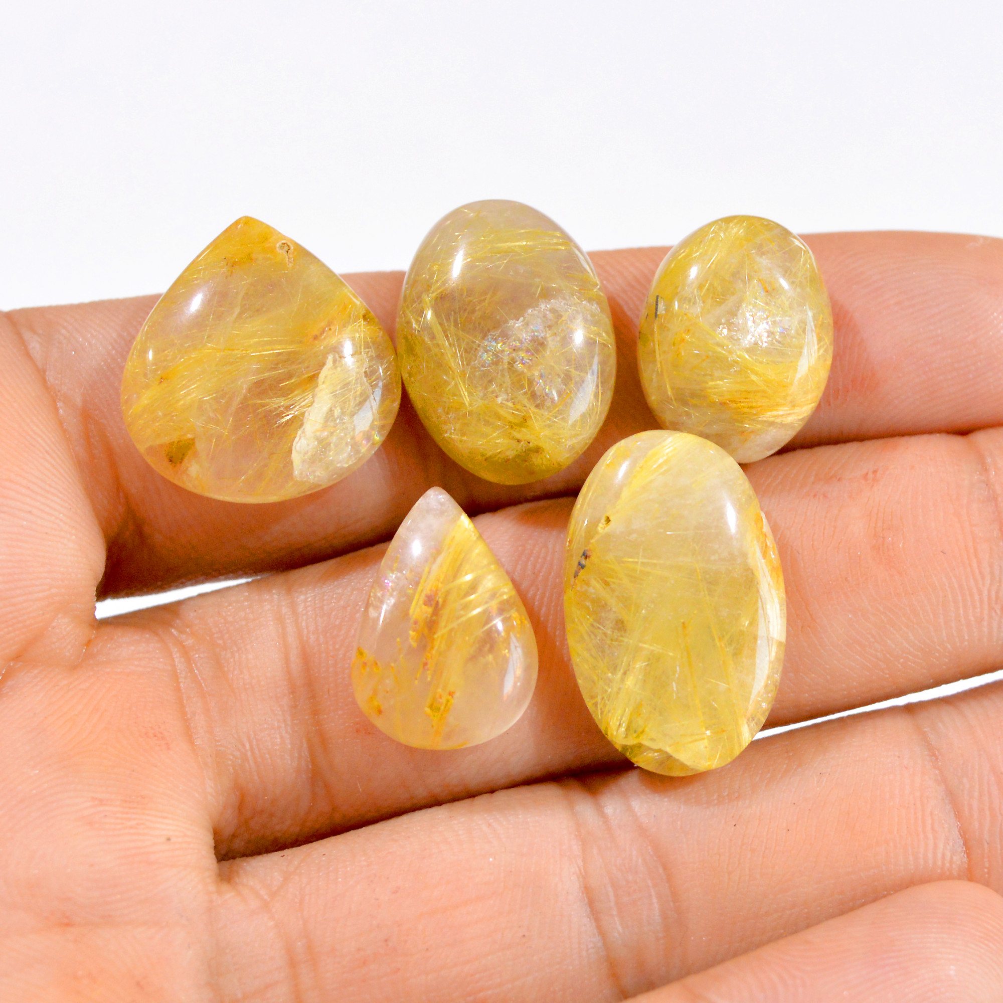 5 Pcs 79 Cts Natural Golden Rutile Cabochon Loose Gemstone Lot 17x12-23x14mm 2958