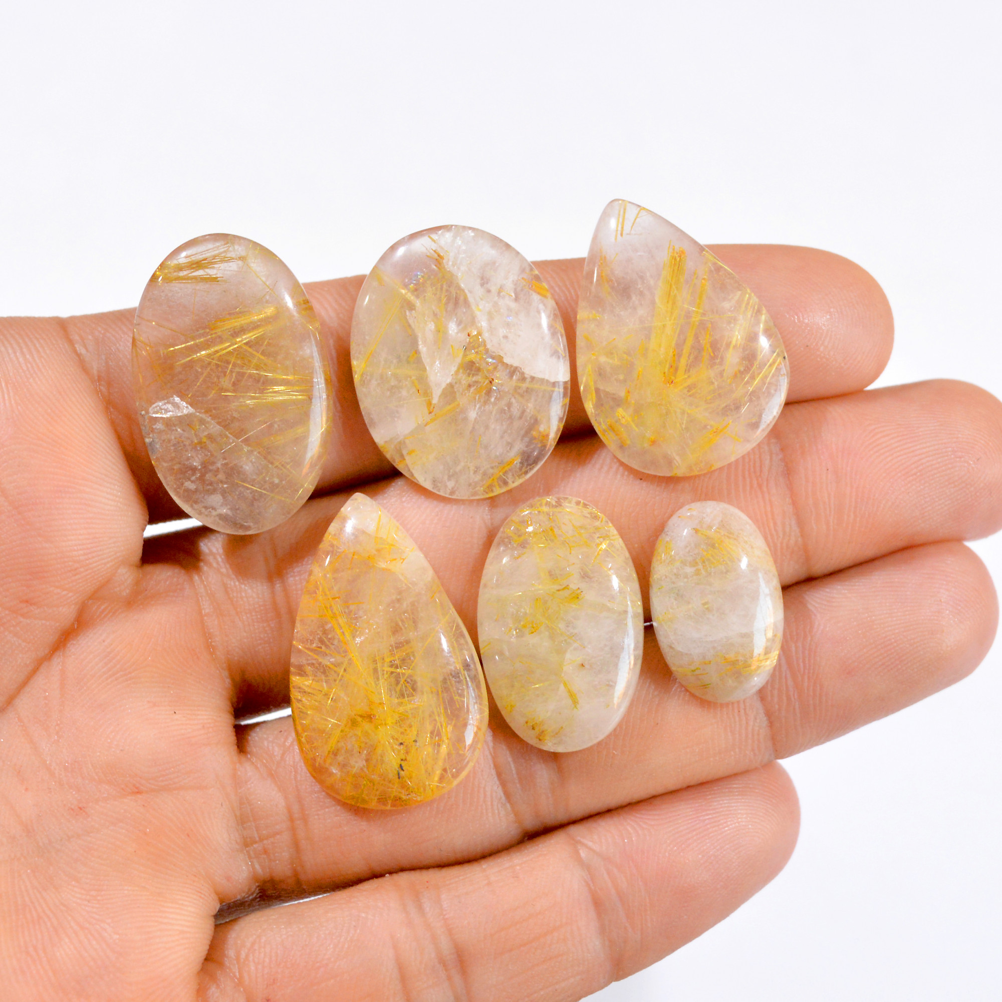 6 Pcs 108 Cts Natural Golden Rutile Cabochon Loose Gemstone Lot 18x12-29x18mm 2959