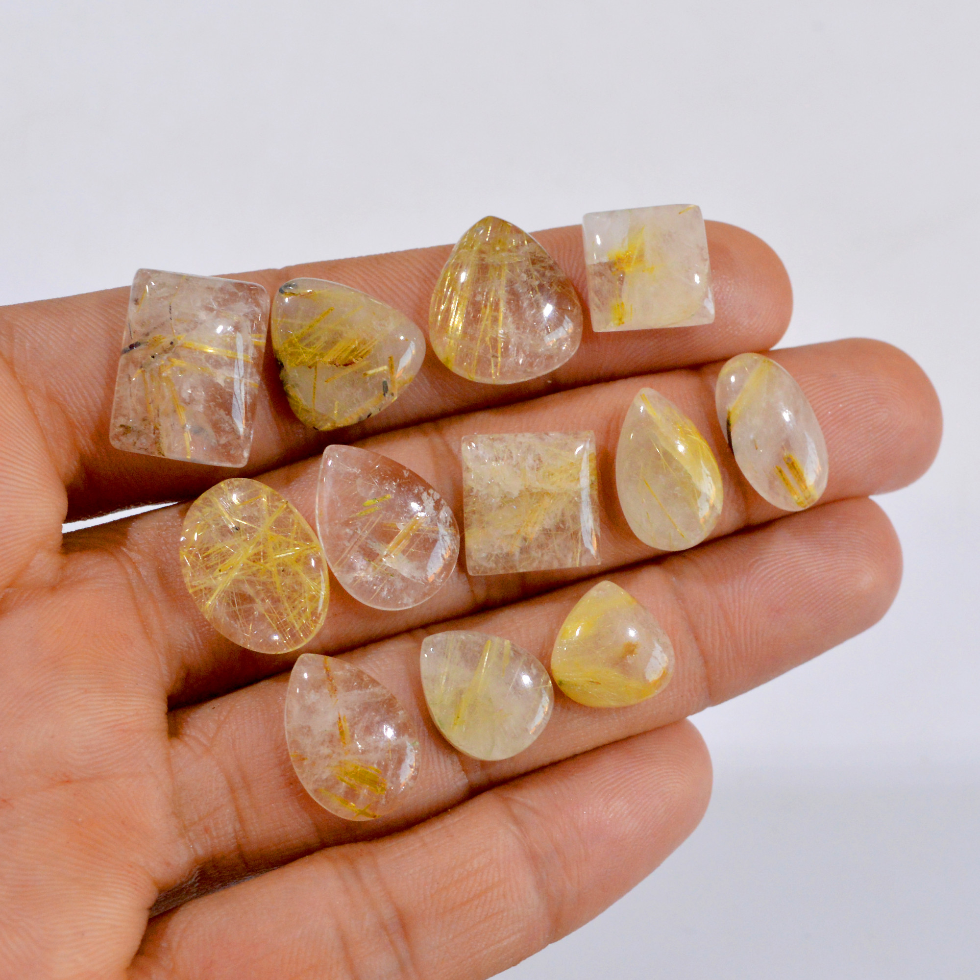 12 Pcs 82 Cts Natural Golden Rutile Cabochon Loose Gemstone Lot 11x11-17x12mm 2960