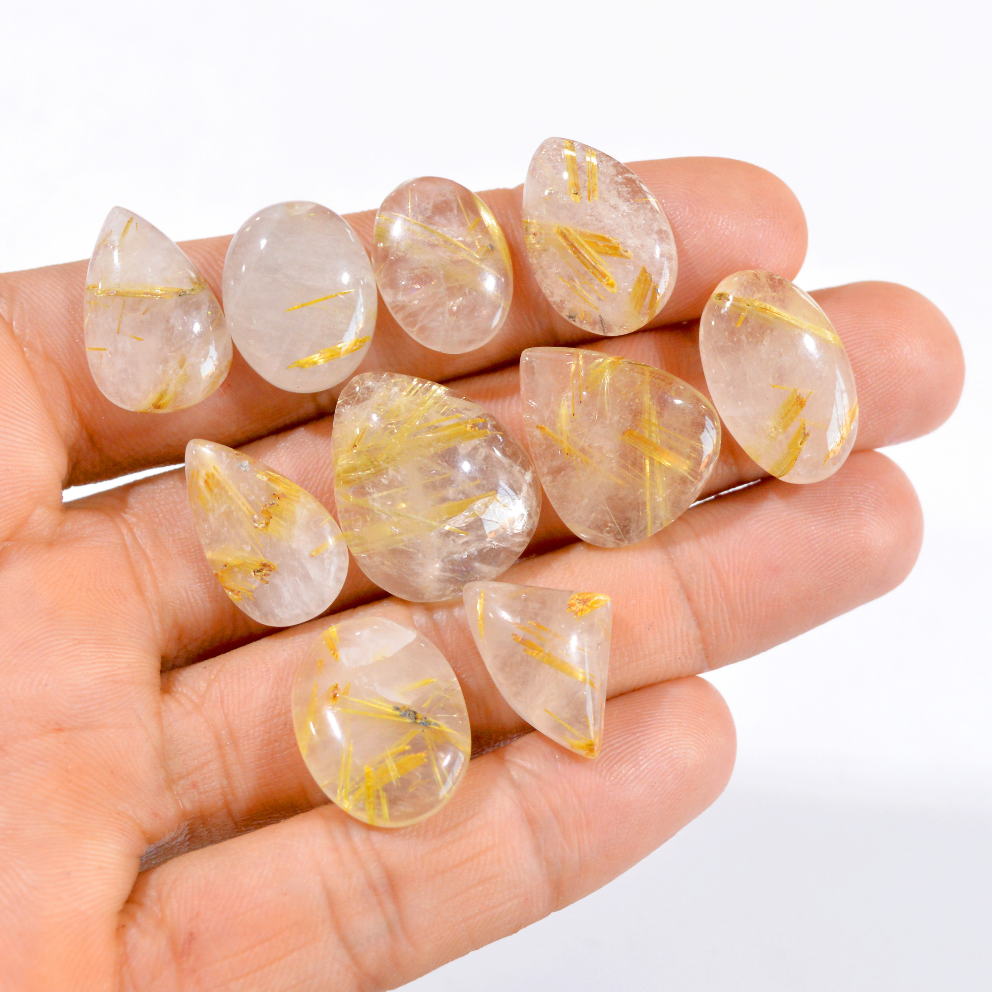 10 Pcs 129 Cts Natural Golden Rutile Cabochon Loose Gemstone Lot 18x12-22x18mm 2961