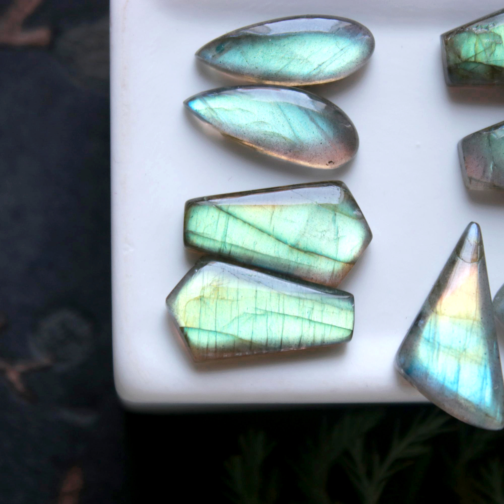 4 Pair 72Cts Natural Smooth Labradorite Fancy Earrings pair Loose Cabochons Gemstone Wholesale Lot Size 21x12 15x12mm