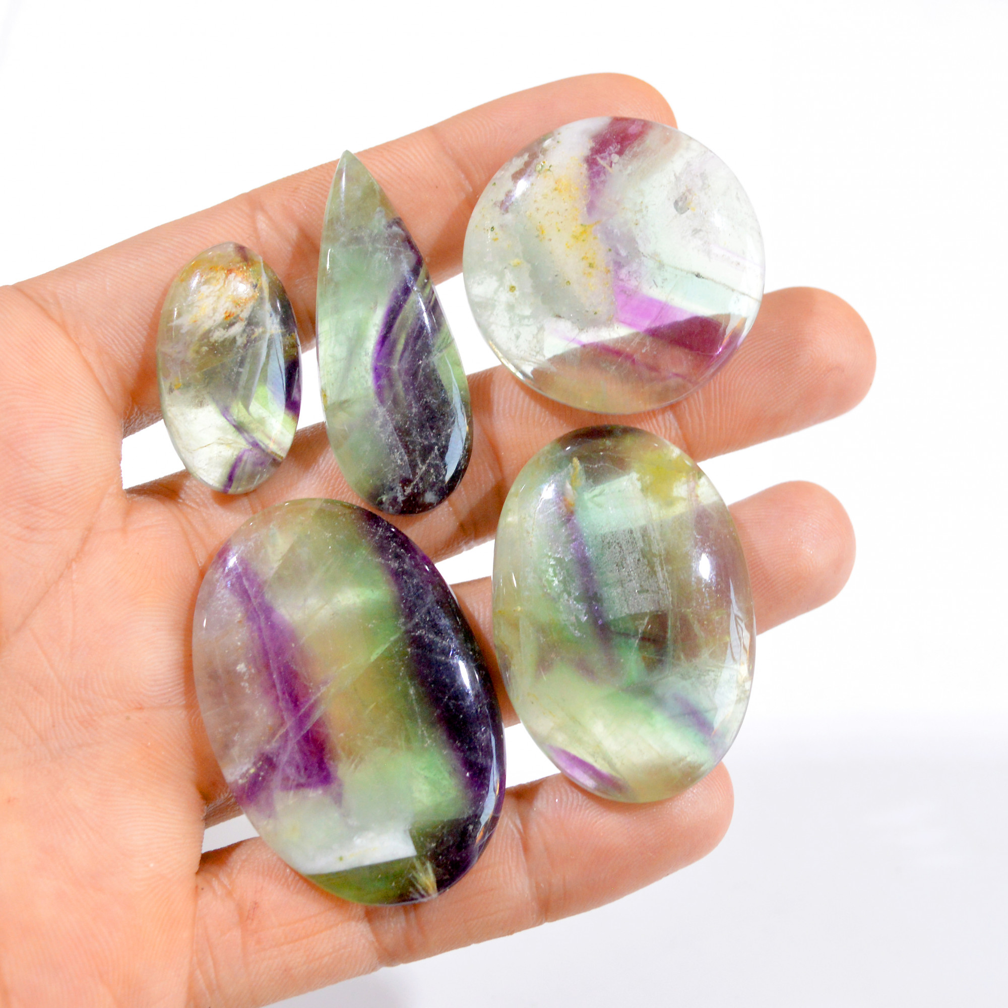 5 Pc 404 Cts Natural Fancy Rainbow Fluorite Loose Cabochon Lot 28x16-47x31mm 2965