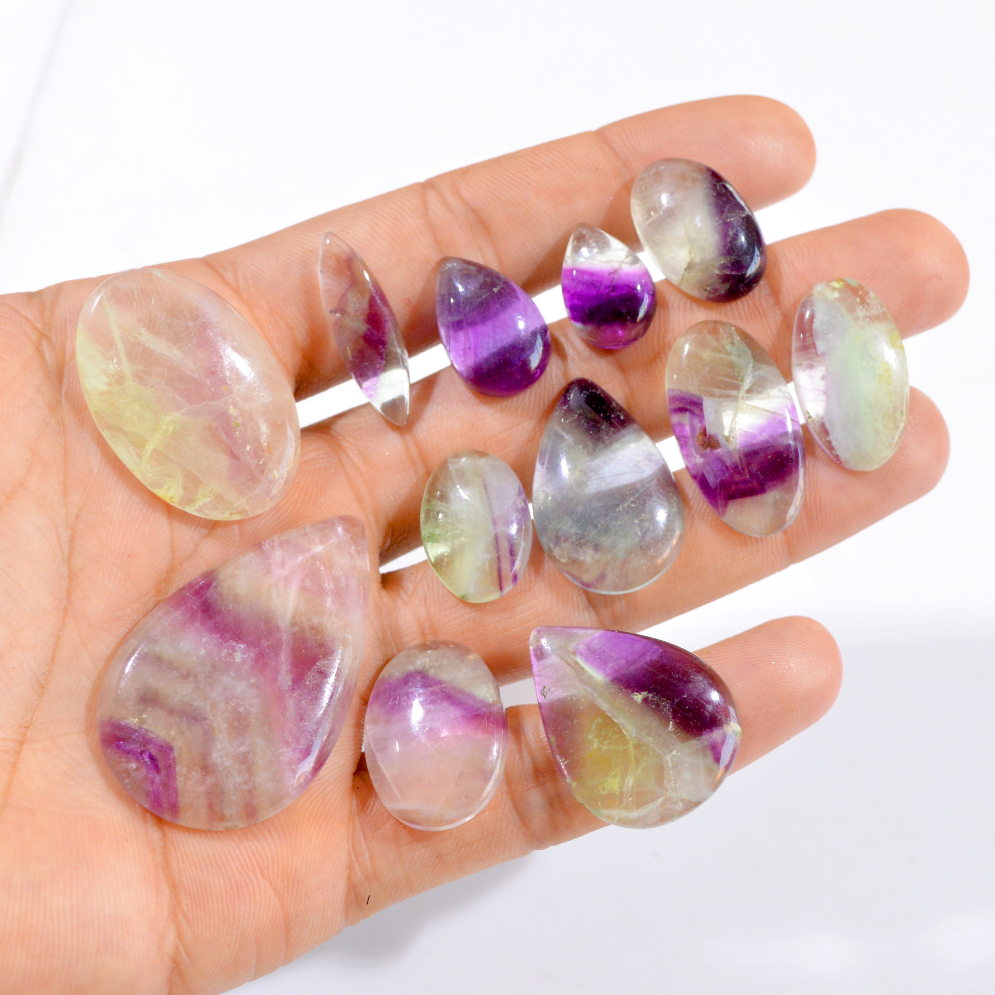 12 Pcs 272 Cts Natural Fancy Rainbow Fluorite Loose Cabochon Lot 12x11-42x27mm 2966