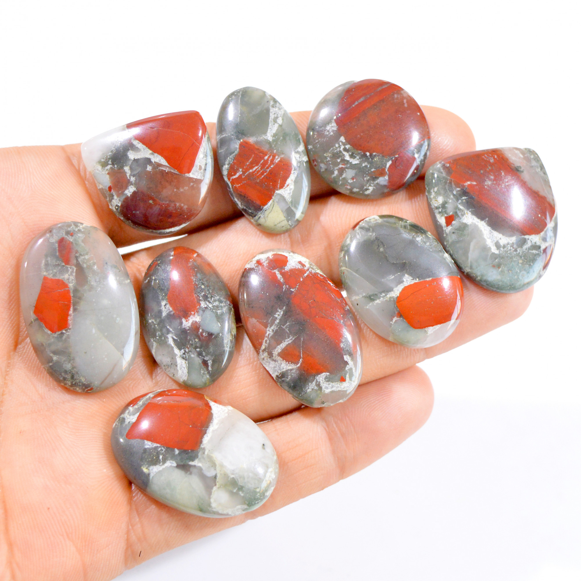 9 Pcs 279 Cts Natural Green Bloodstone Cabochon Gemstone Lot 27x17-28x25mm 2969