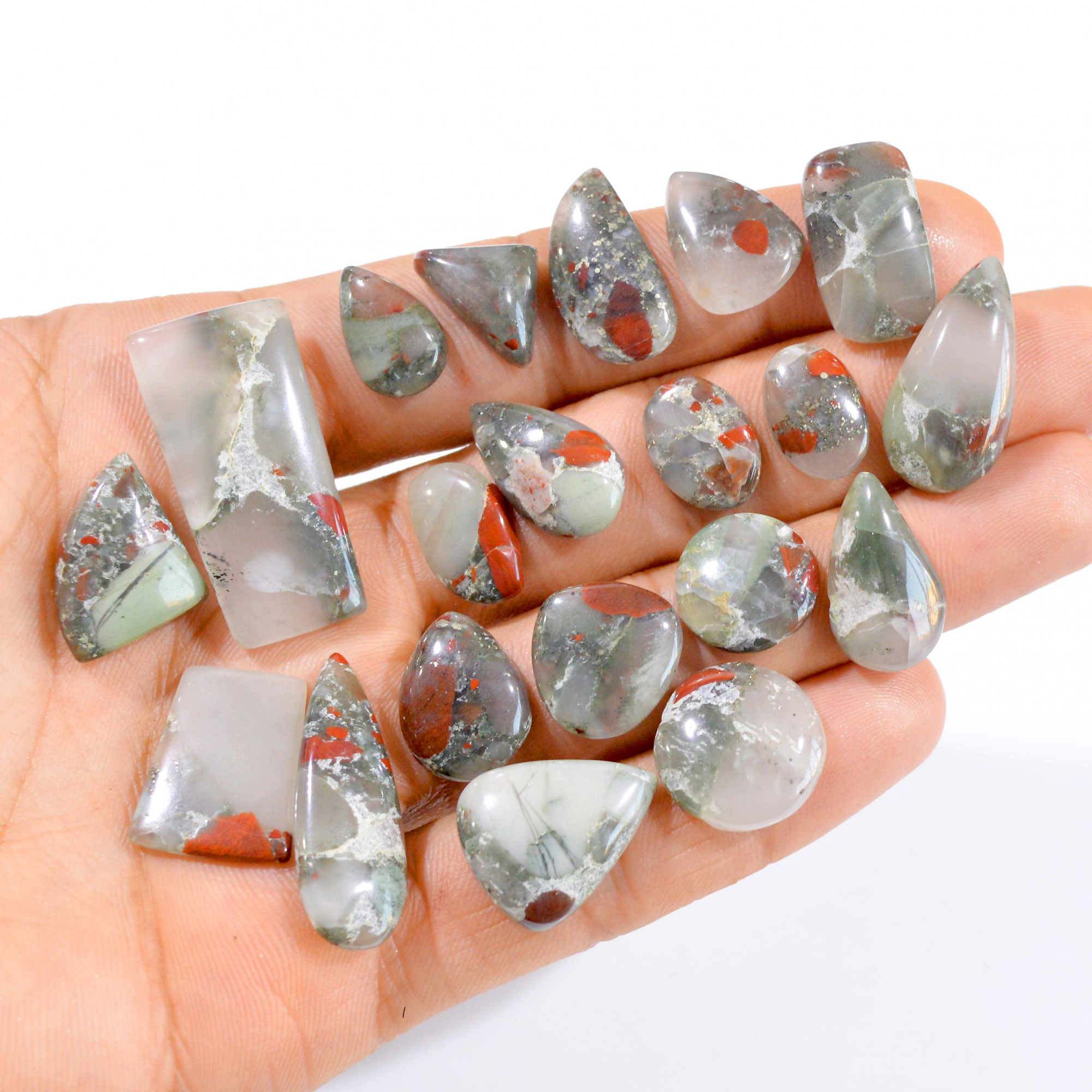 20 Pcs 213 Cts Natural Green Bloodstone Cabochon Gemstone Lot 14x9-34x16mm 2970