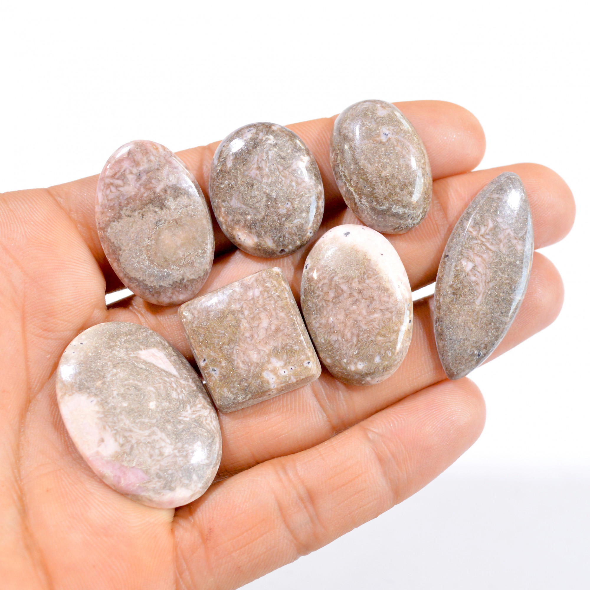 7 Pcs 226 Cts Natural Pink Rhodochrosite Cabochon Gemstone Lot 24x20-35x24mm 2973