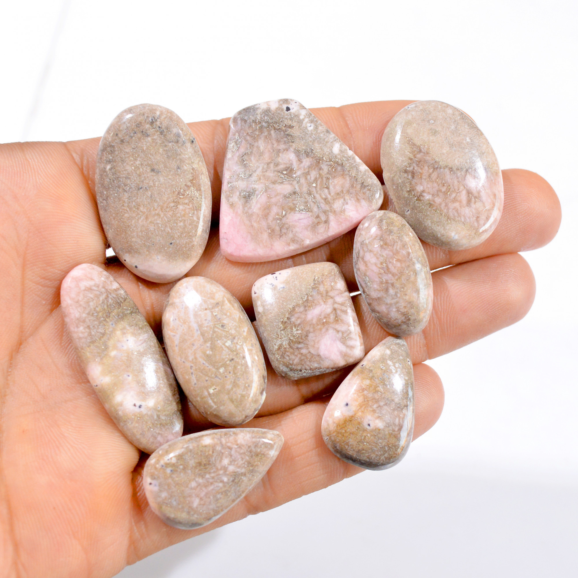 9 Pcs 269 Cts Natural Pink Rhodochrosite Cabochon Gemstone Lot 23x13-32x30mm 2974