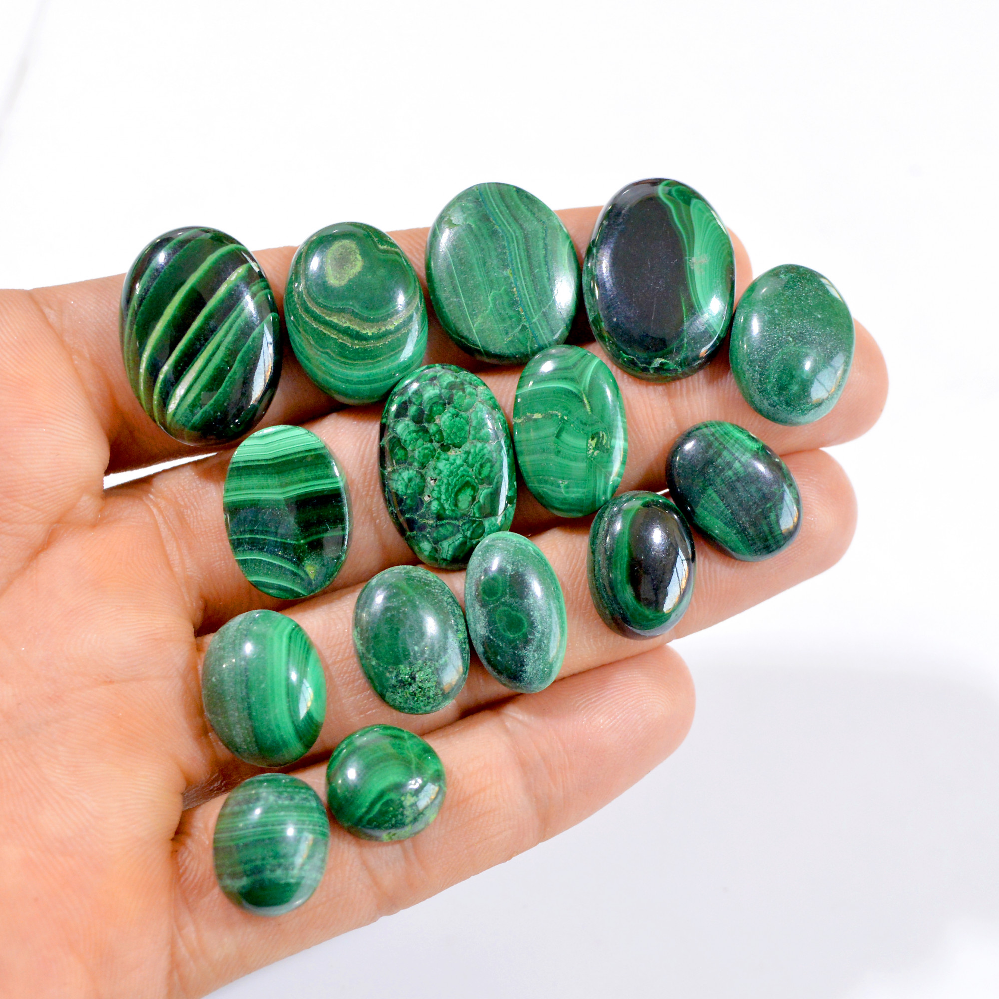 15 Pcs 250 Cts Natural Green Malachite Cabochon Gemstone Lot 12x12-24x16mm 2975