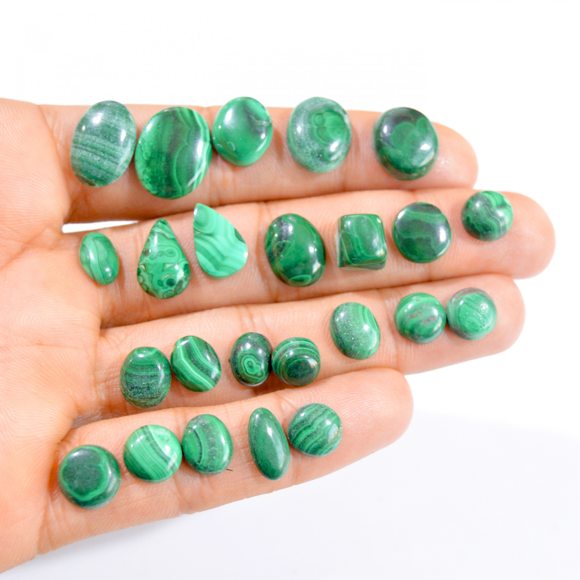 24 Pcs 124 Cts Natural Green Malachite Cabochon Gemstone Lot 8x8-17x12mm 2976