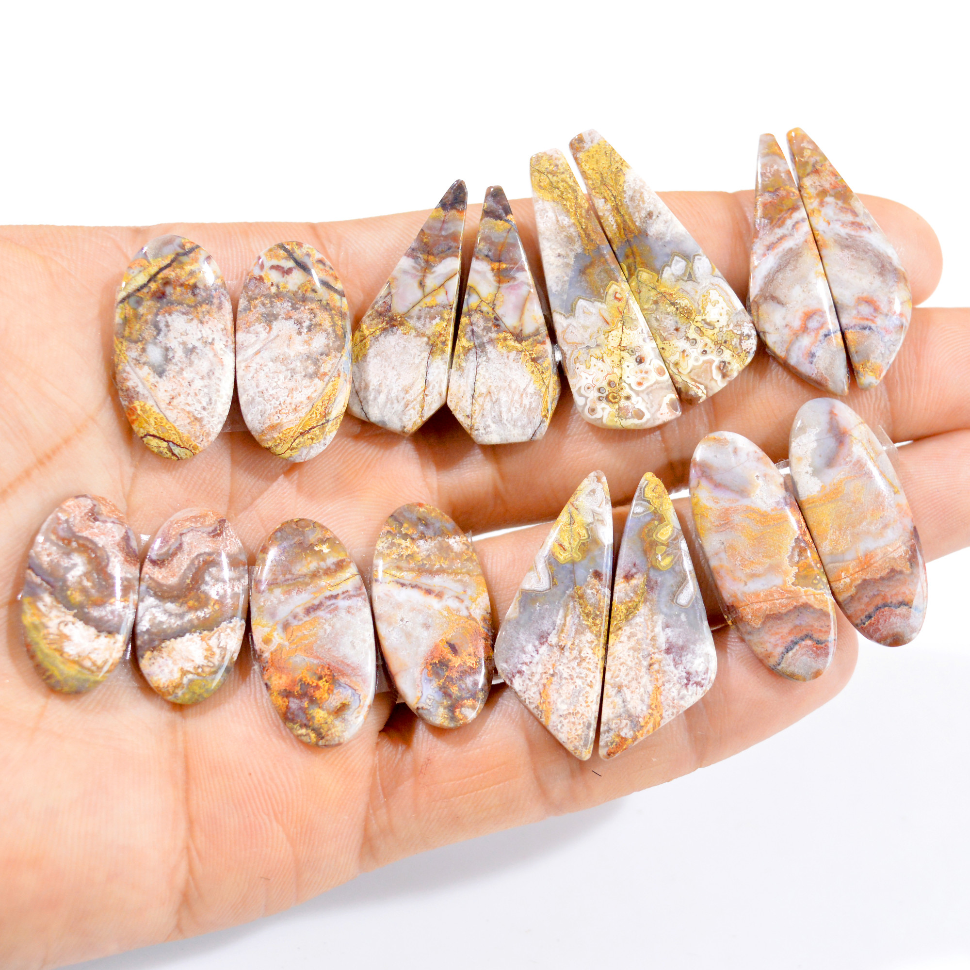 8 Pairs 209 Cts Natural Crazy Lace Agate Loose Cabochon Pair Lot 23x13-36x11mm 2978