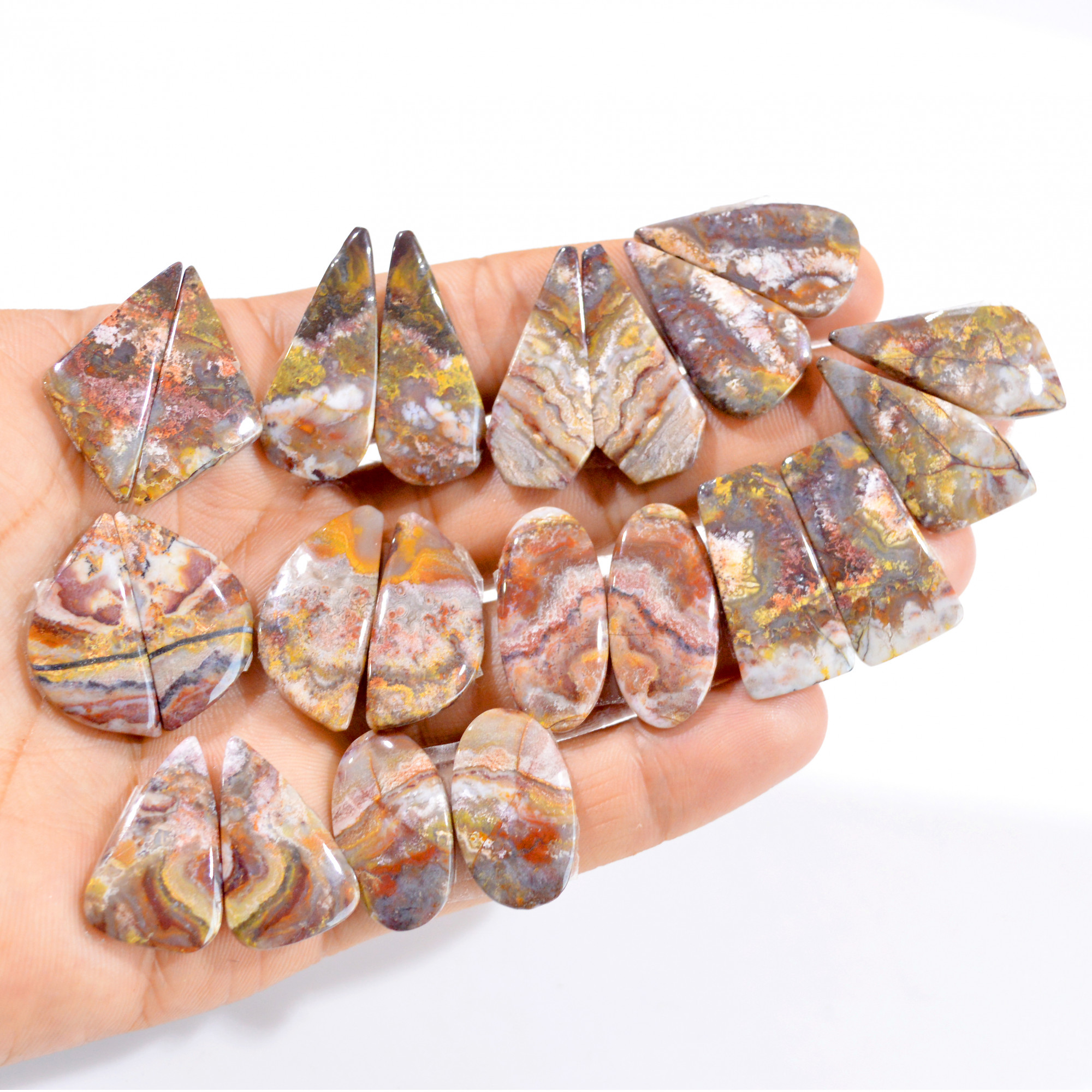 11 Pairs 262 Cts Natural Crazy Lace Agate Loose Cabochon Pair Lot 23x13-27x14mm 2979