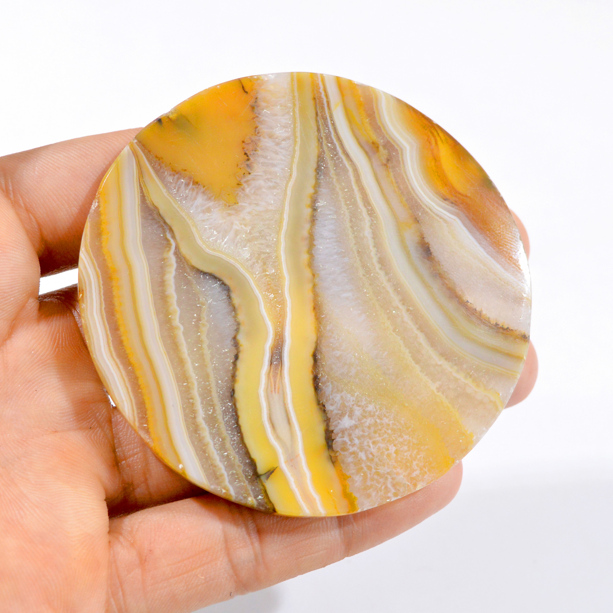 1 Pc 327 Cts Natural Agate Polished Gemstone Round Shape Coaster 3 Inch 2983