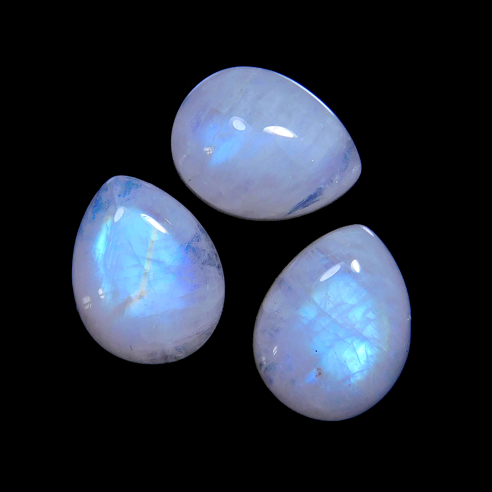3 Pcs.8 Cts. Natural Rainbow Moonstone calibrated Pear Cabochon Loose Gemstone Wholesale Lot Size 9x7mm