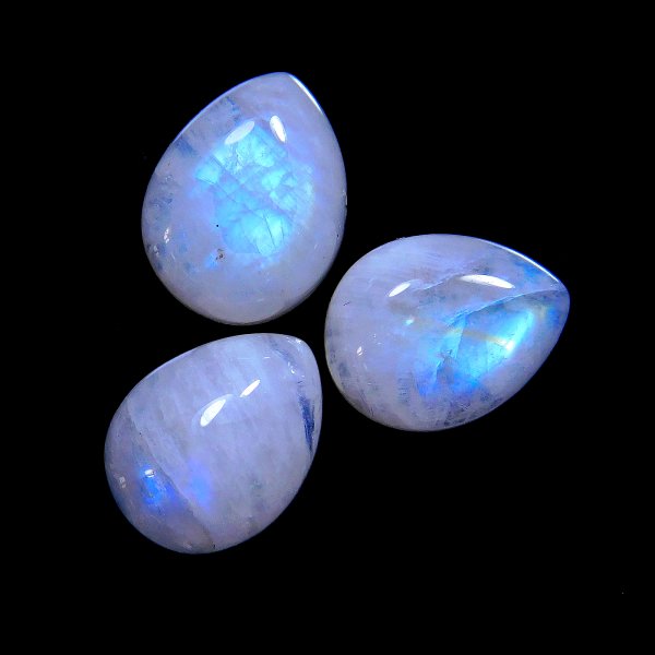 3 Pcs.8 Cts. Natural Rainbow Moonstone calibrated Pear Cabochon Loose Gemstone Wholesale Lot Size 9x7mm
