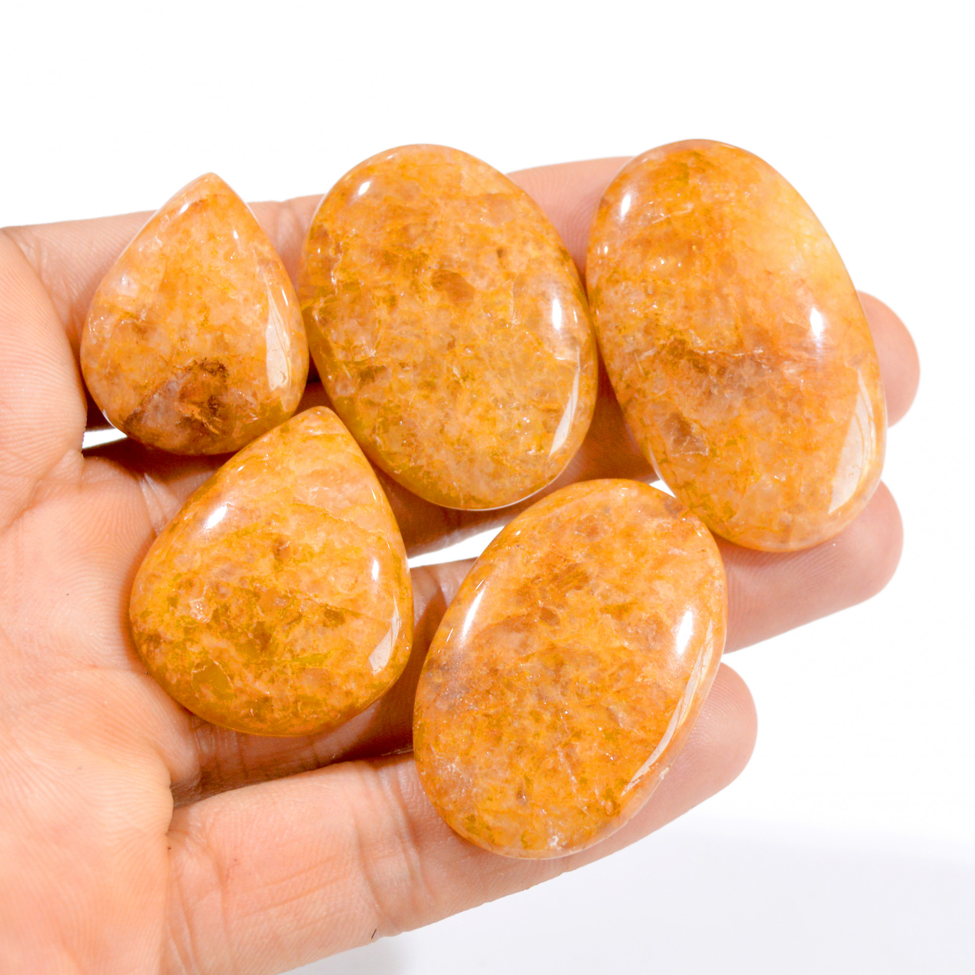 5 Pc 339 Cts Natural Golden Quartz Loose Cabochon Gemstone Lot 28x22-44x27mm 2987