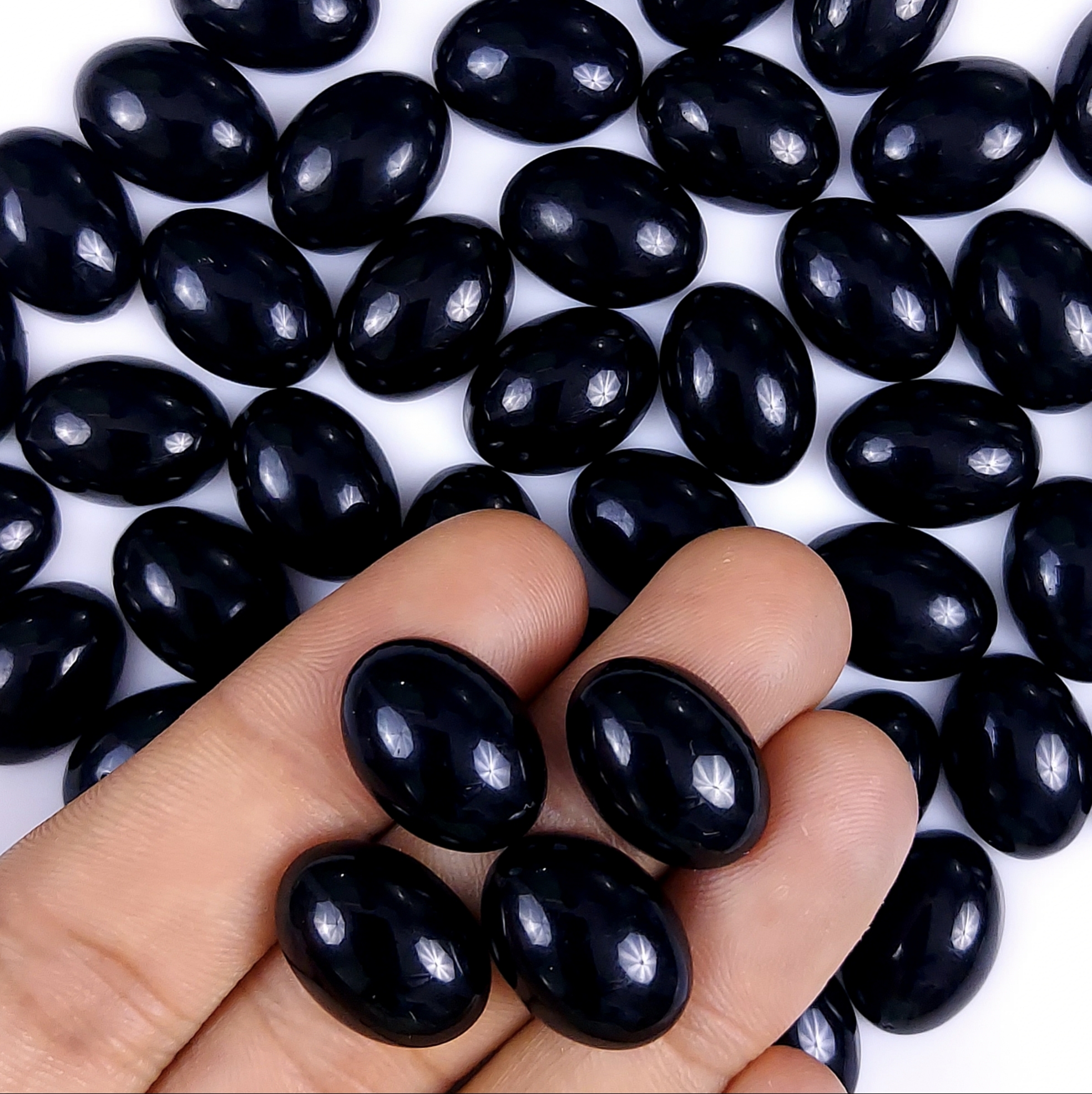 50Pcs 496Cts Natural Black Onyx Oval Calibrated Size Cabochon Back Unpolished Cabochon Gemstone For Jewelry Making Lot 15x10 12x9mmG-299
