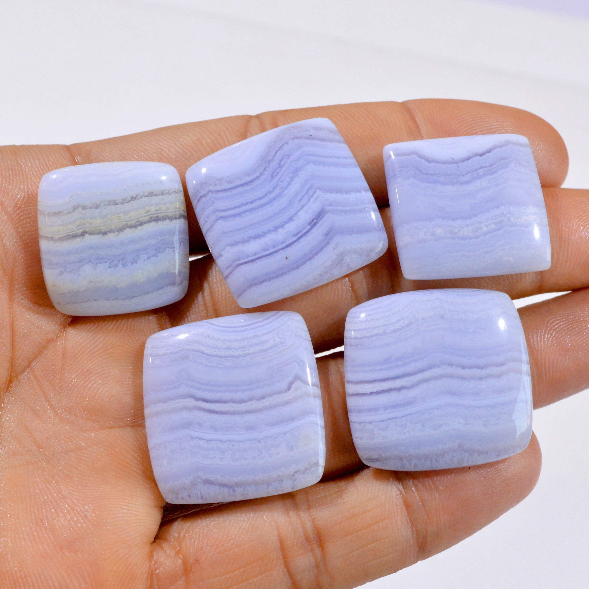 5 Pcs 168 Cts Natural Blue Lace Agate Cabochon Gemstone Lot 22x22-27x26mm 2991