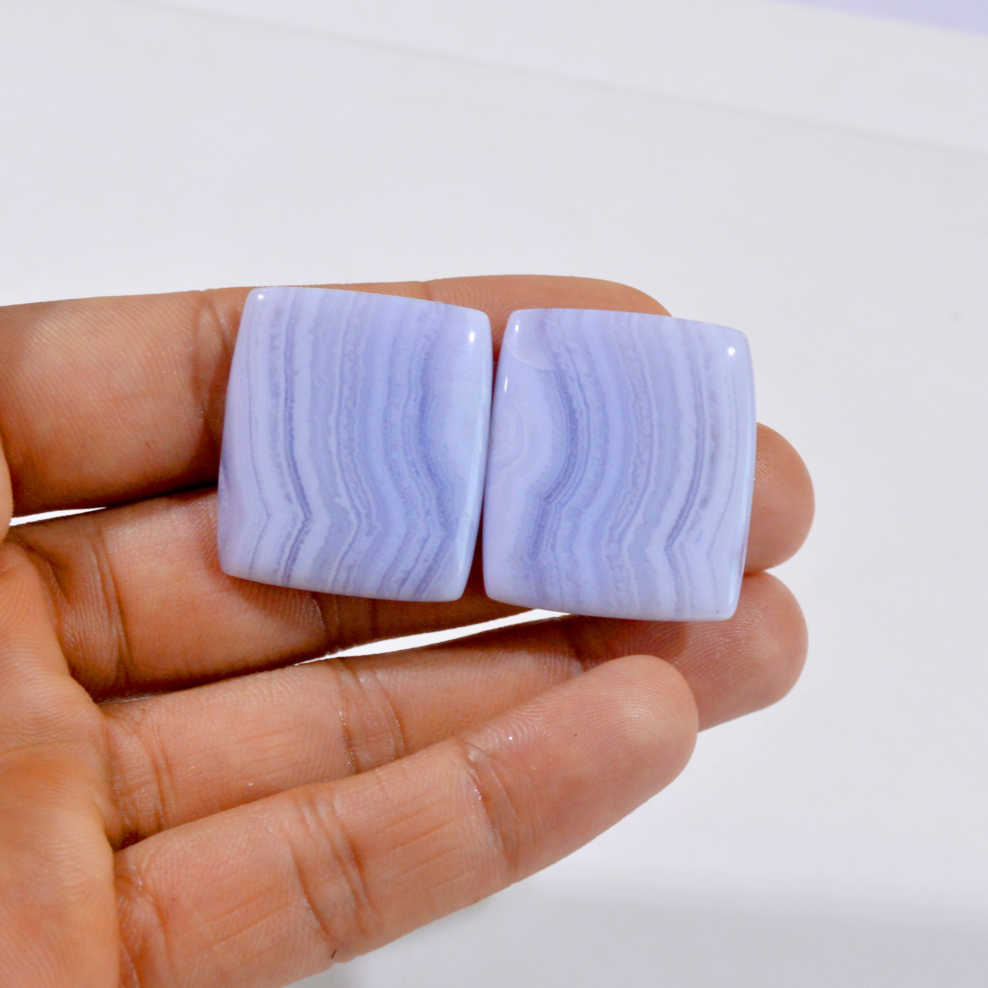 1 Pair 92 Cts Natural Blue Lace Agate Loose Cabochon Gemstone Pair 31x27mm 2992