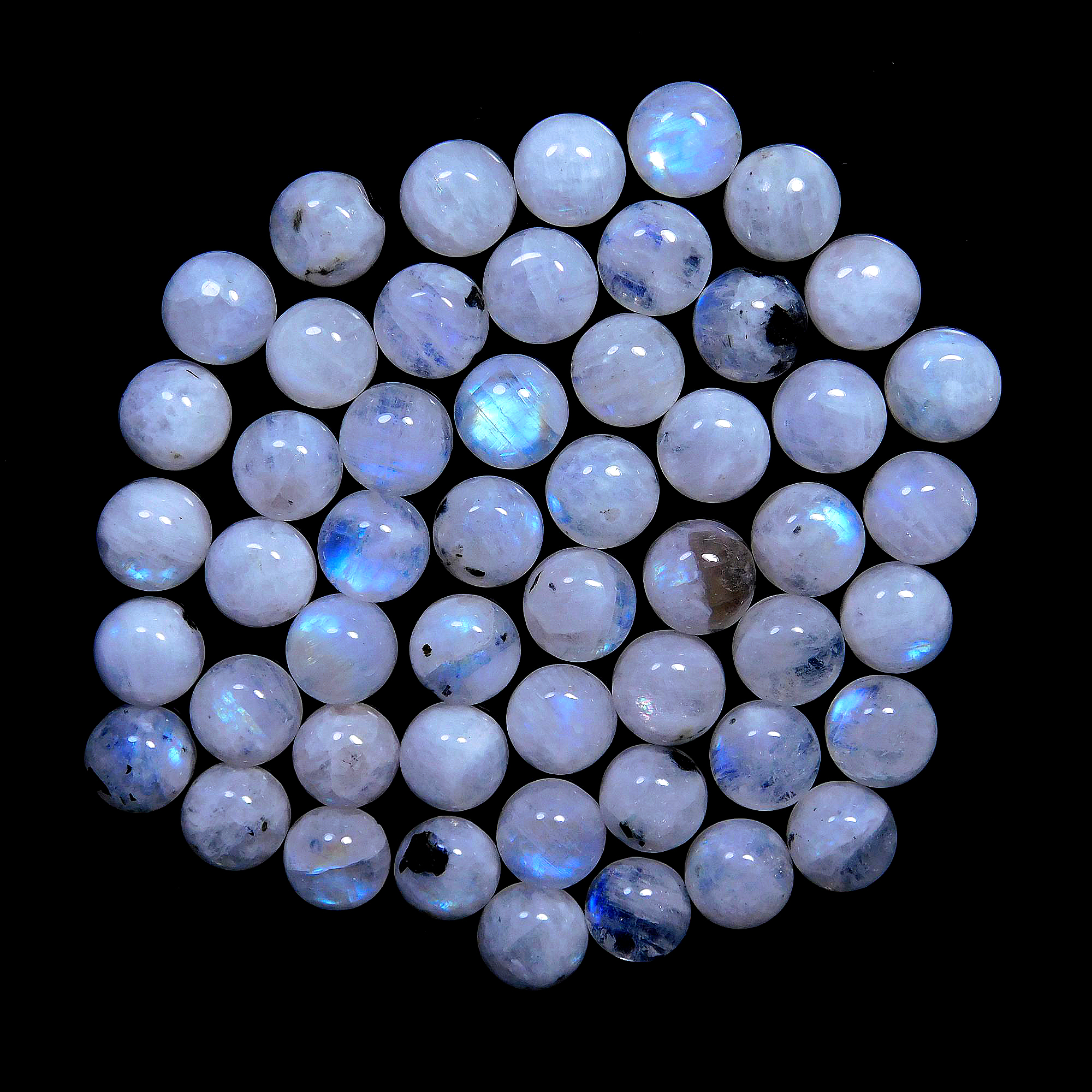51 Pcs.219Cts. Natural Rainbow Moonstone calibrated Round Cabochon Loose Gemstone Wholesale Lot Size 10mm