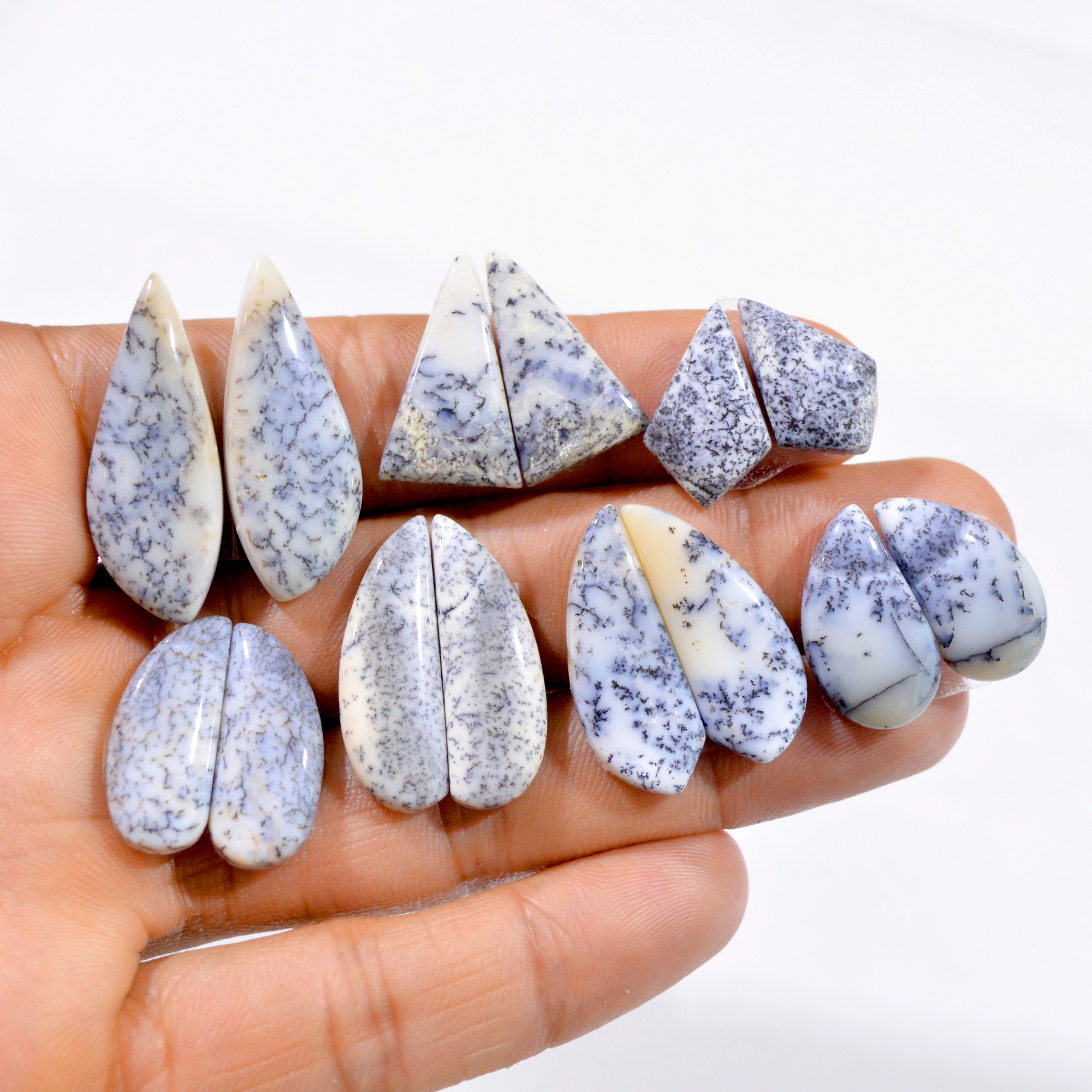 7 Pairs 105 Cts Natural Dendritic Agate Cabochon Gemstone Pair Lot 18x12-32x12mm 2998