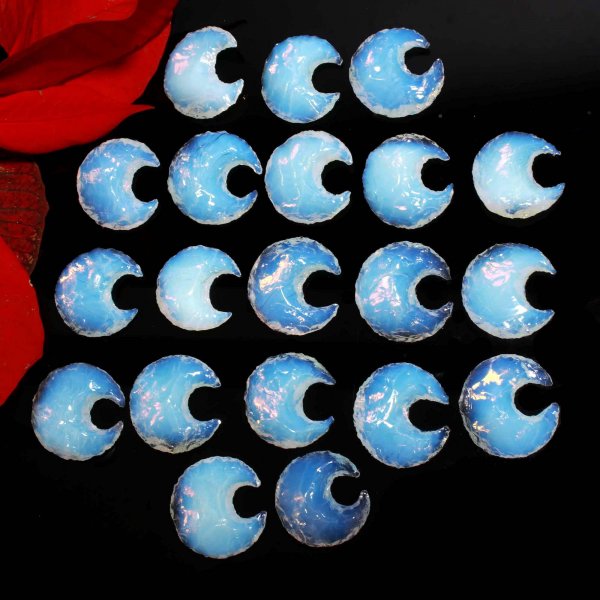 Opalite Crystal Moon,Metaphysical glass jewelry,gemstone Moon pendant for women,carving Crescent Moon,Crystal Healing Celestial stone