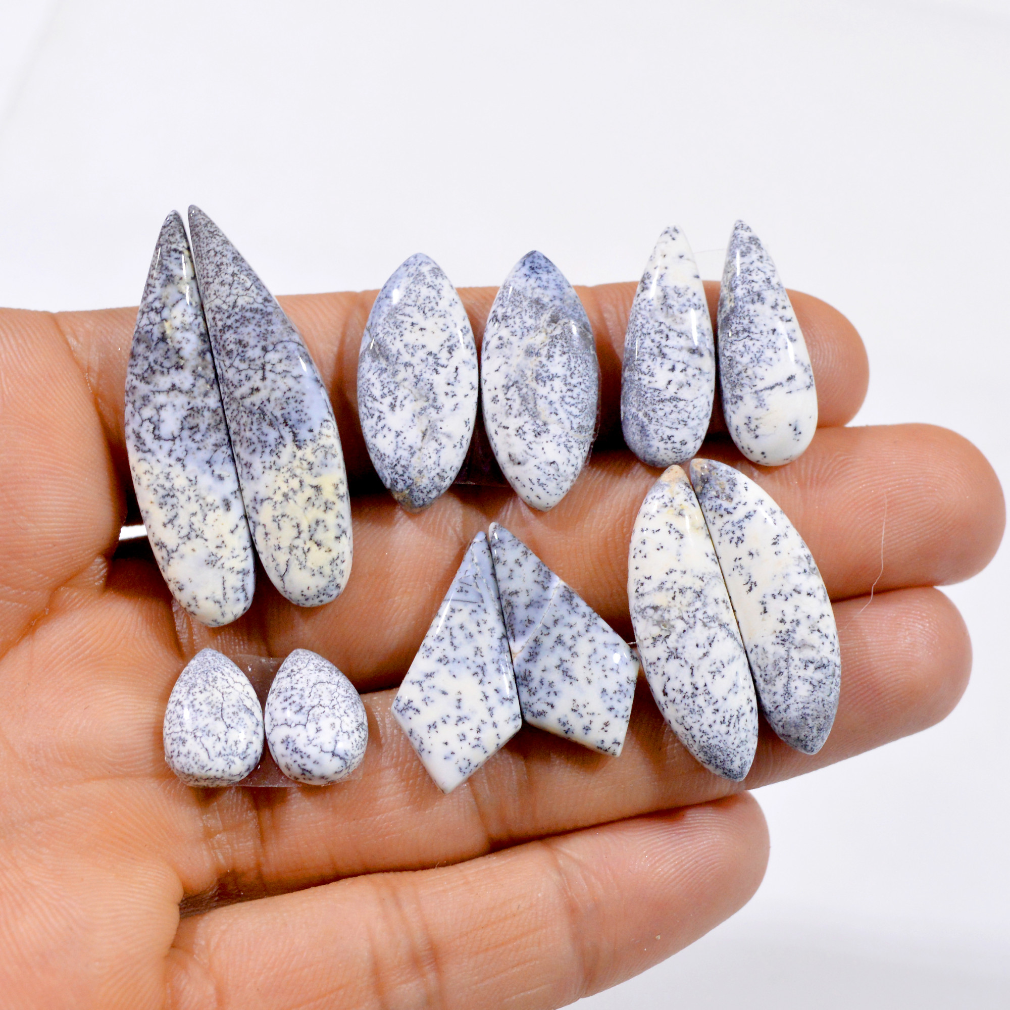 6 Pairs 93 Cts Natural Dendritic Agate Cabochon Gemstone Pair Lot 13x9-39x9mm 3000